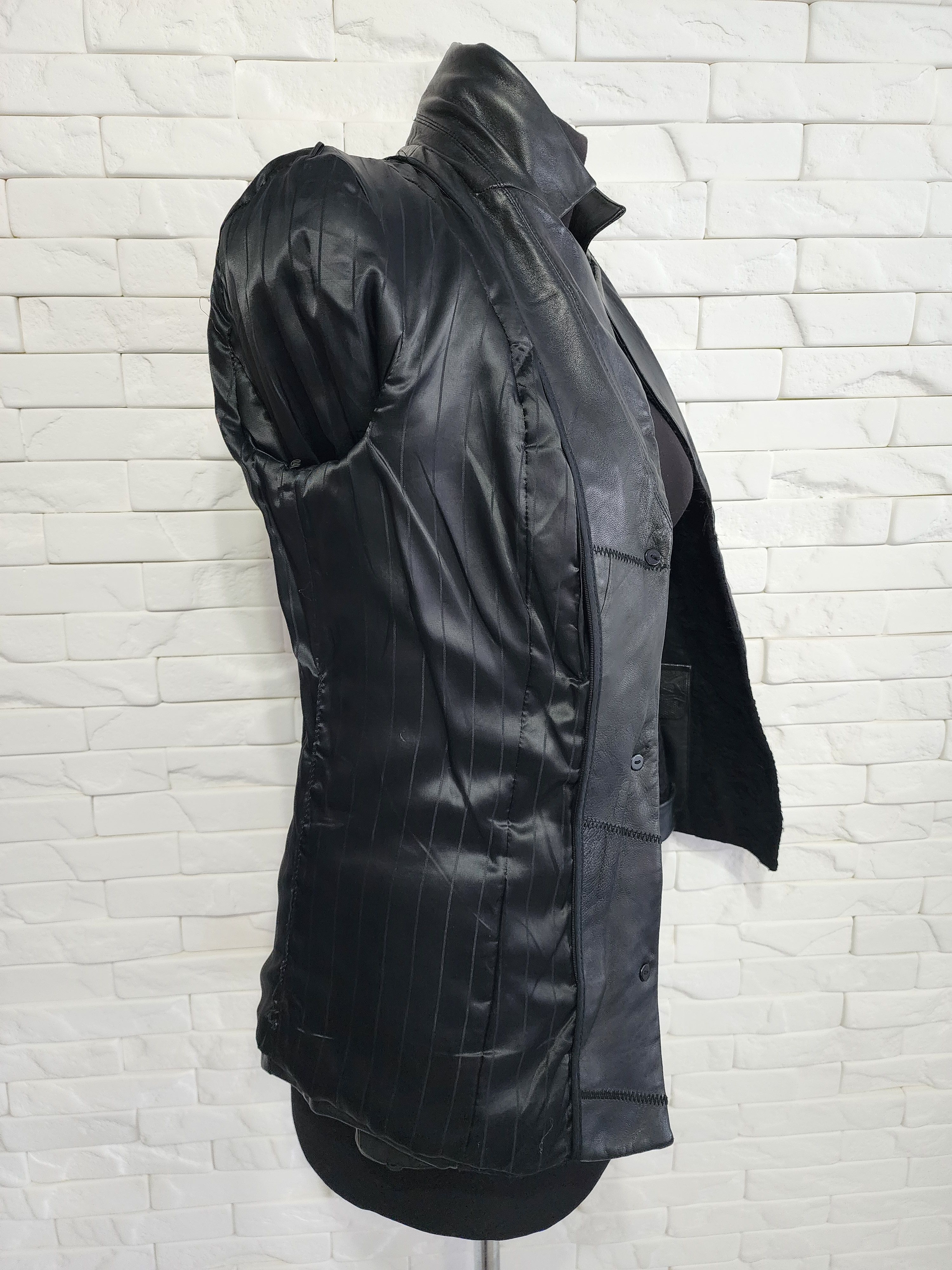 Genuine Leather Black women's jacket decorated with a veil. Size M / US 6-8 / IT 42-44 - 6 Thumbnail