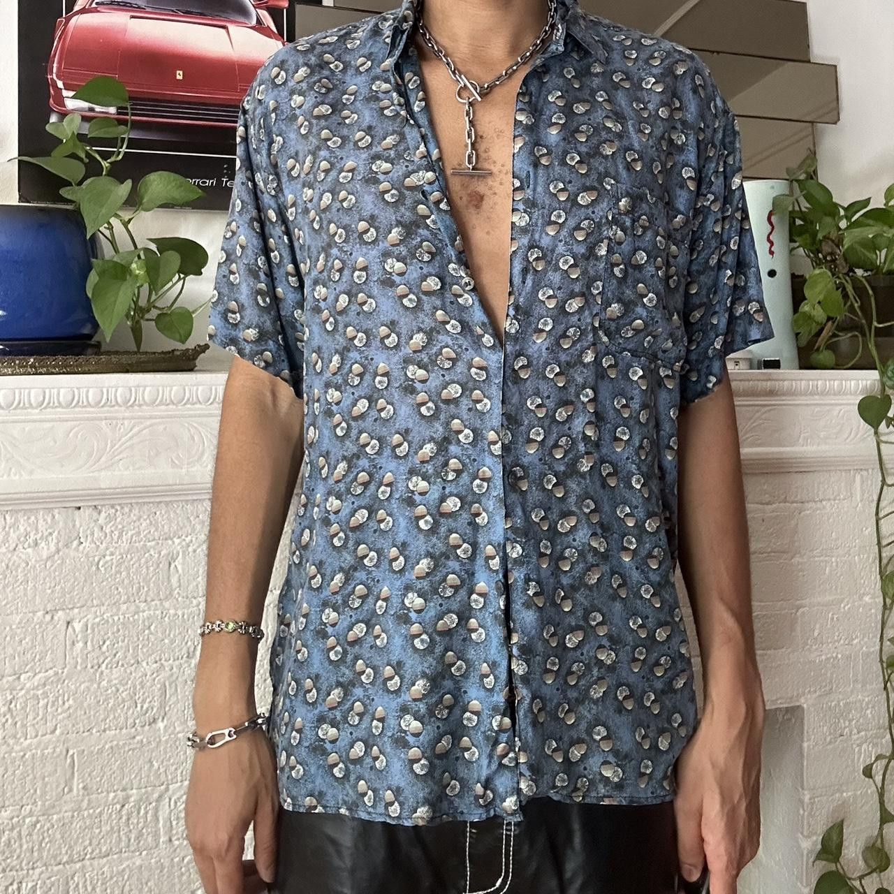 Other Vinge Black & Blue Silk Polka Dot Pattern Button Up Top_ XL Size US XL / EU 56 / 4 - 2 Thumbnail