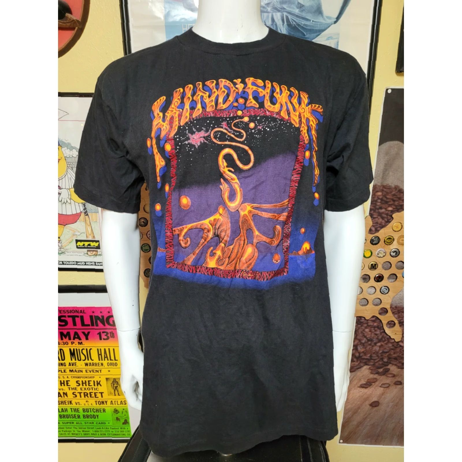 VINTAGE Mind Funk T Shirt XL Black 90s Mens T-Shirt 1991 RARE United States Rock Band
