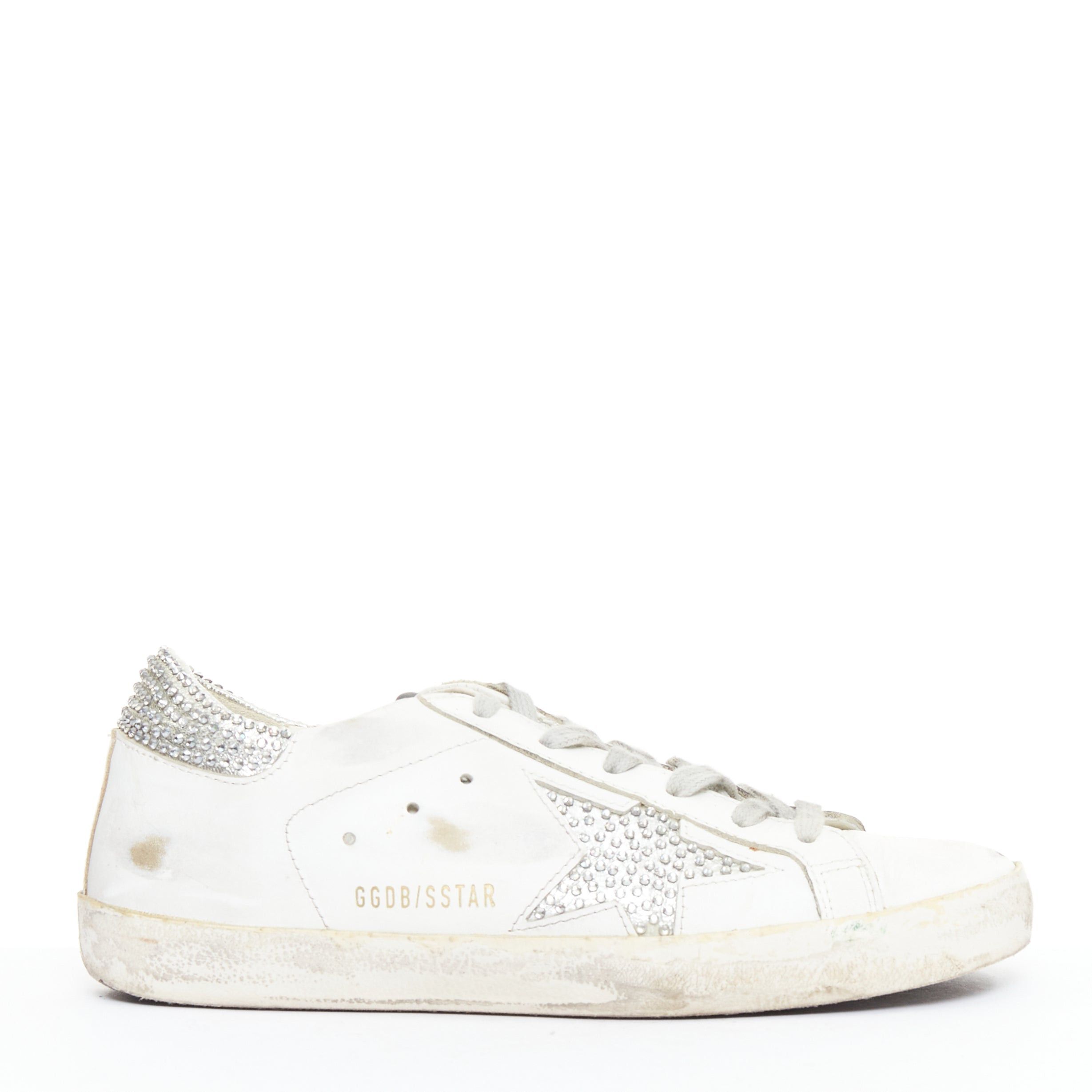 Golden Goose GOLDEN GOOSE Super Star silver crystal strass white distressed sneakers EU36 Size US 6 / IT 36 - 1 Thumbnail