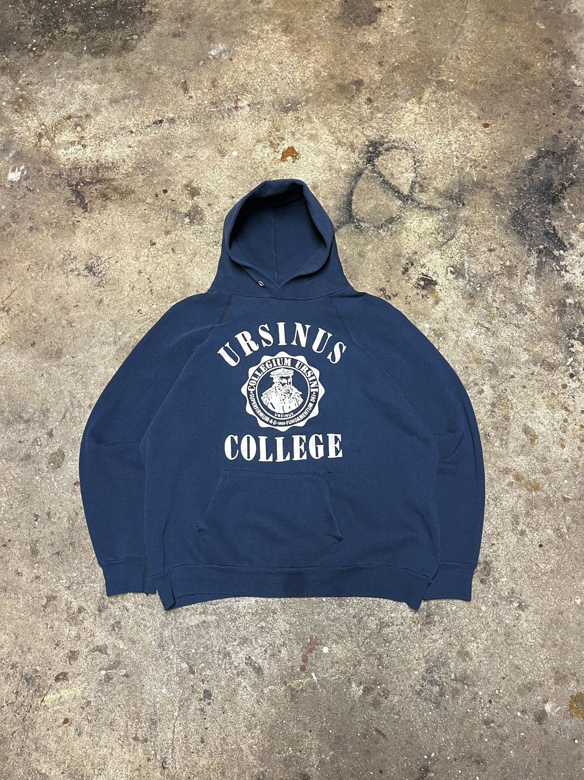 image of 60S/70S Raglan University Hoodie Made In Usa in Navy, Men's (Size Medium)