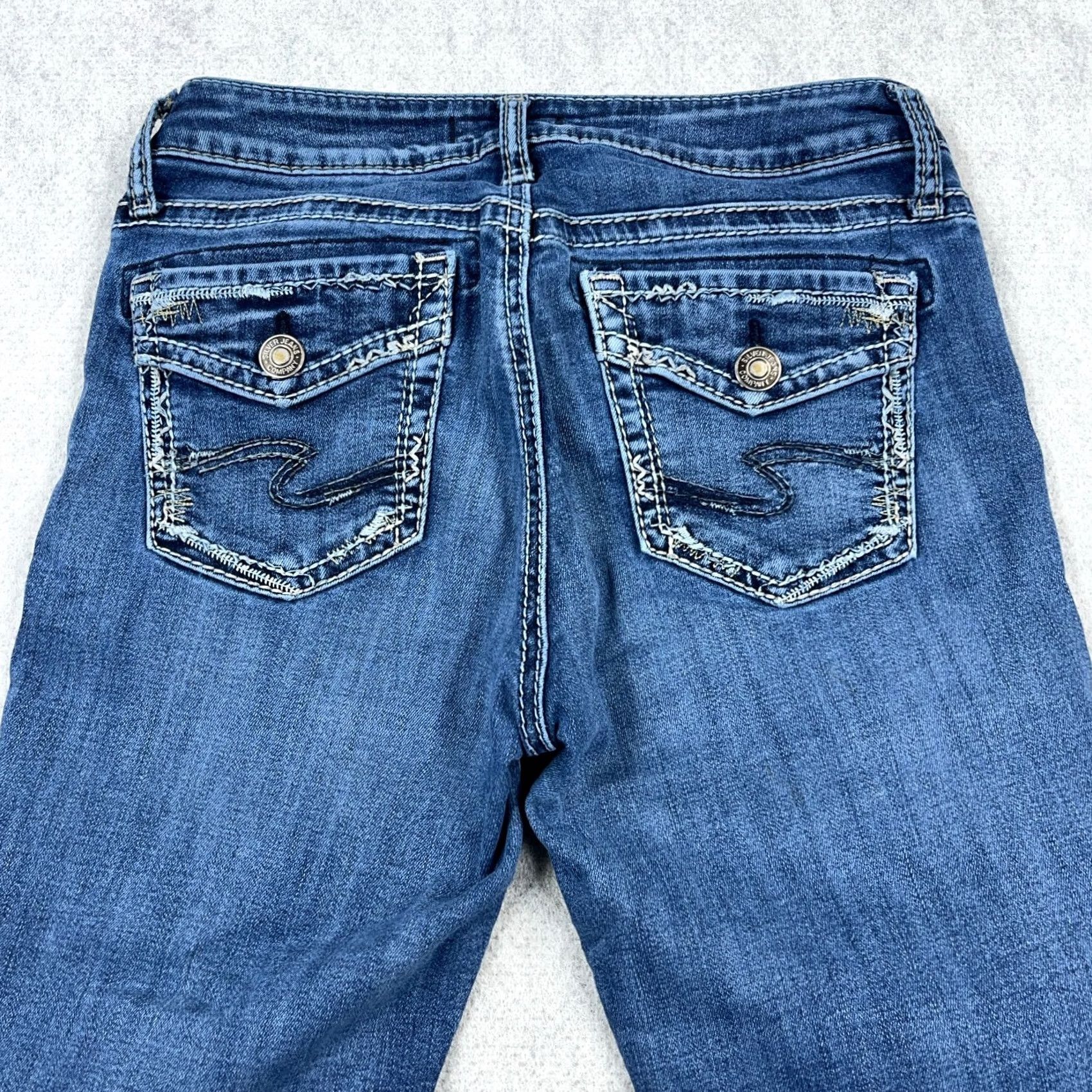 Silver Jeans Co. Silver Jeans Women 27x31 Suki Slim Fit Boot Cut Low Rise Med Wash Faded Flap Size 27" / US 4 / IT 40 - 3 Thumbnail