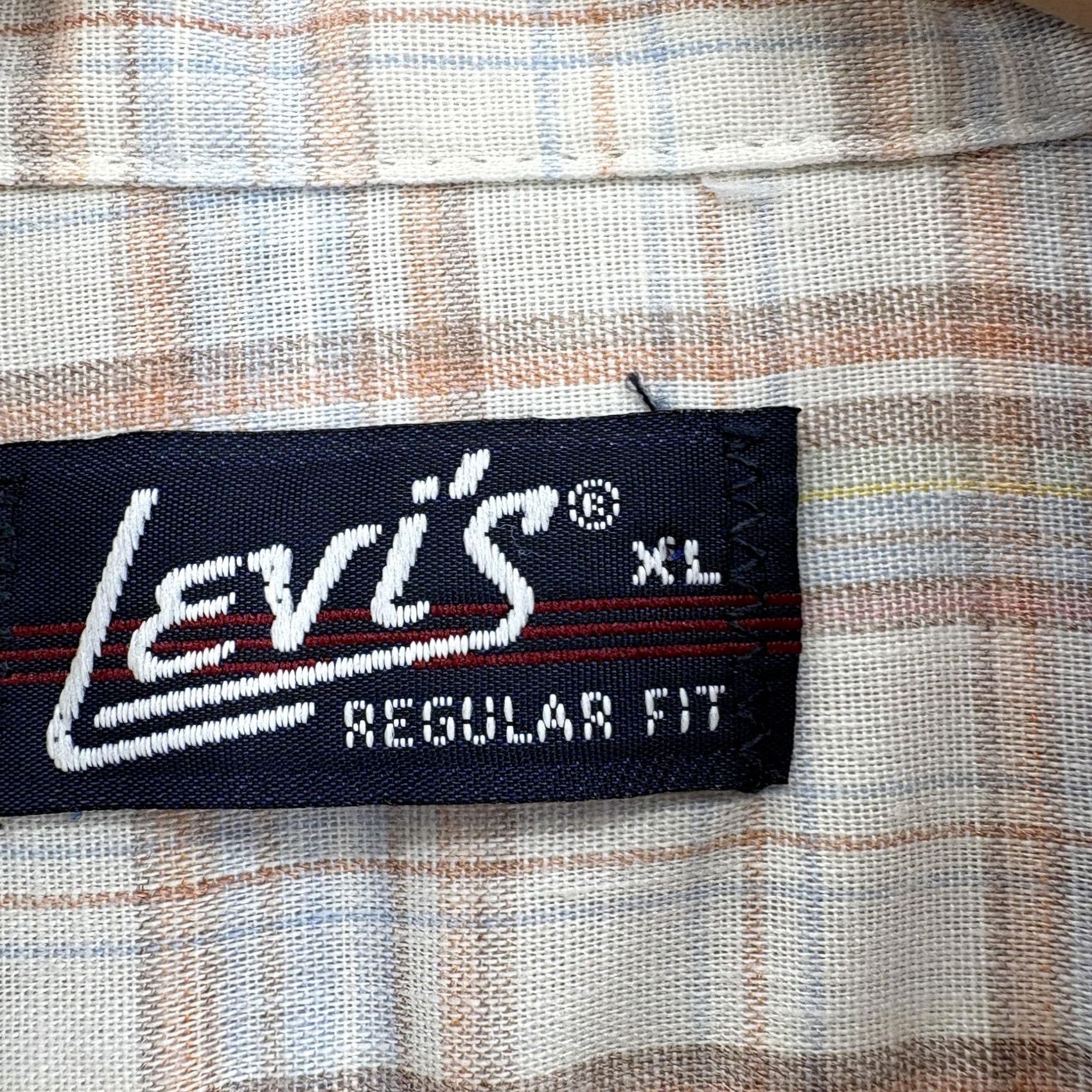 Levi's VINTAGE Levi's Shirt Mens XL Beige Plaid Short Sleeve Button Front USA Western Size US XL / EU 56 / 4 - 3 Thumbnail