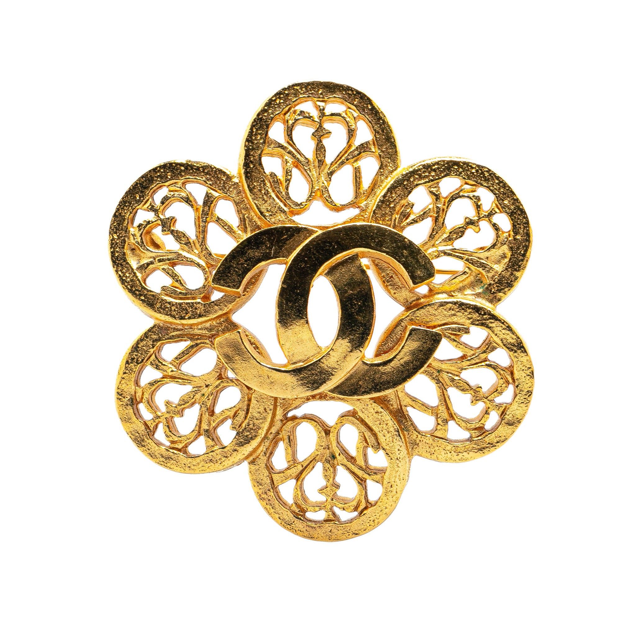 Chanel Chanel Gold Plated CC Flower Brooch Gold Size ONE SIZE - 1 Thumbnail