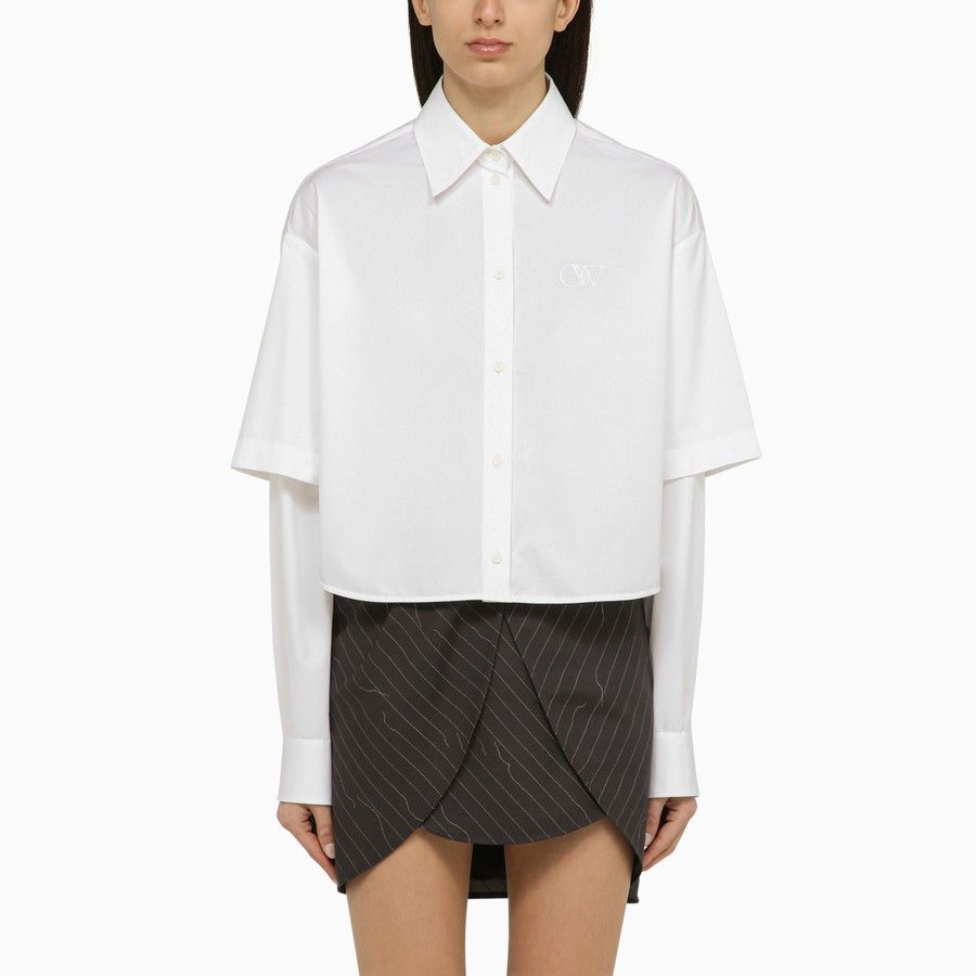 Off-White o1d2blof0924 Cotton Double Shirt in White Size S / US 4 / IT 40 - 1 Thumbnail
