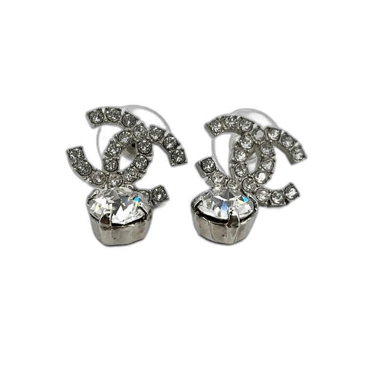 Chanel Chanel Silver CC Crystal Pendant Earrings Size ONE SIZE - 1 Thumbnail