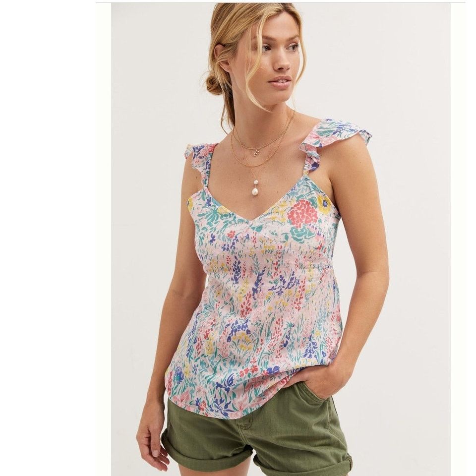 Anthropologie × Banjanan NWT Garden Party Ruffled Tank $170 SMALL Pink Floral Size S / US 4 / IT 40 - 1 Thumbnail