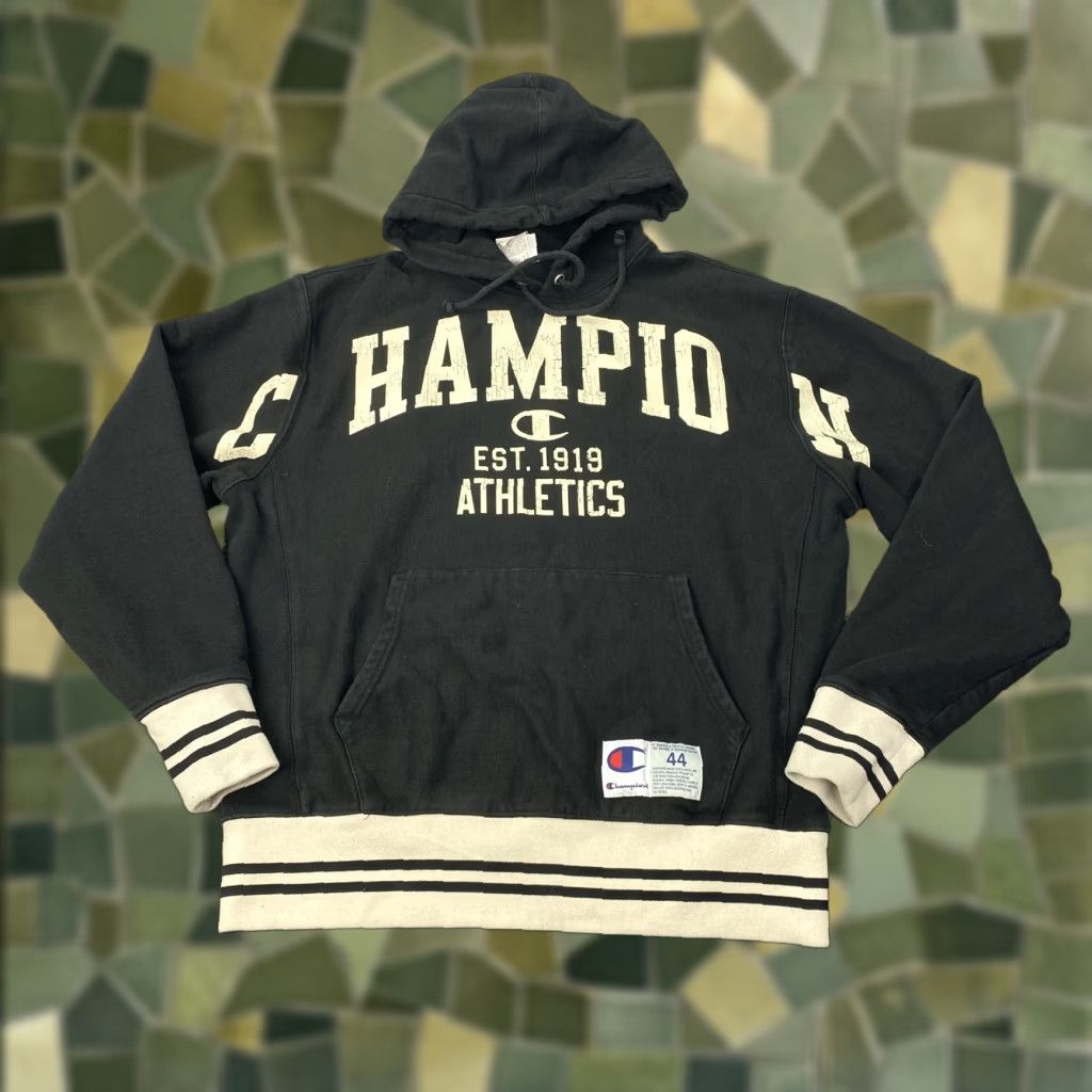 Champion VINTAGE Champion Reverse Weave Hoodie Mens Large Black Athletics Graphic Logo Pullover Size US L / EU 52-54 / 3 - 1 Thumbnail