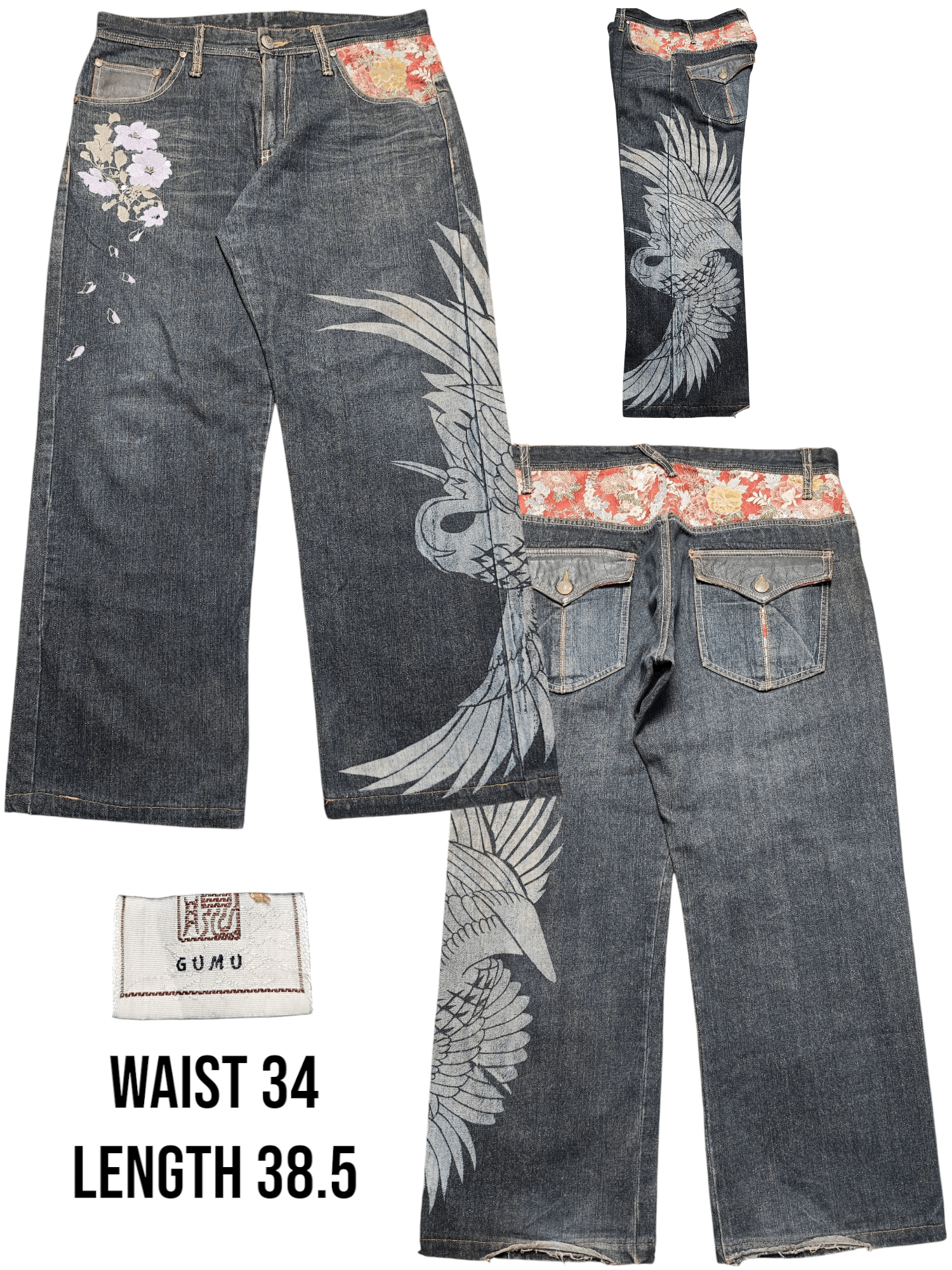 Japanese Brand Sukajan Phoenix Jeans Distressed by Gumu 34x28 Size US 34 / EU 50 - 1 Thumbnail