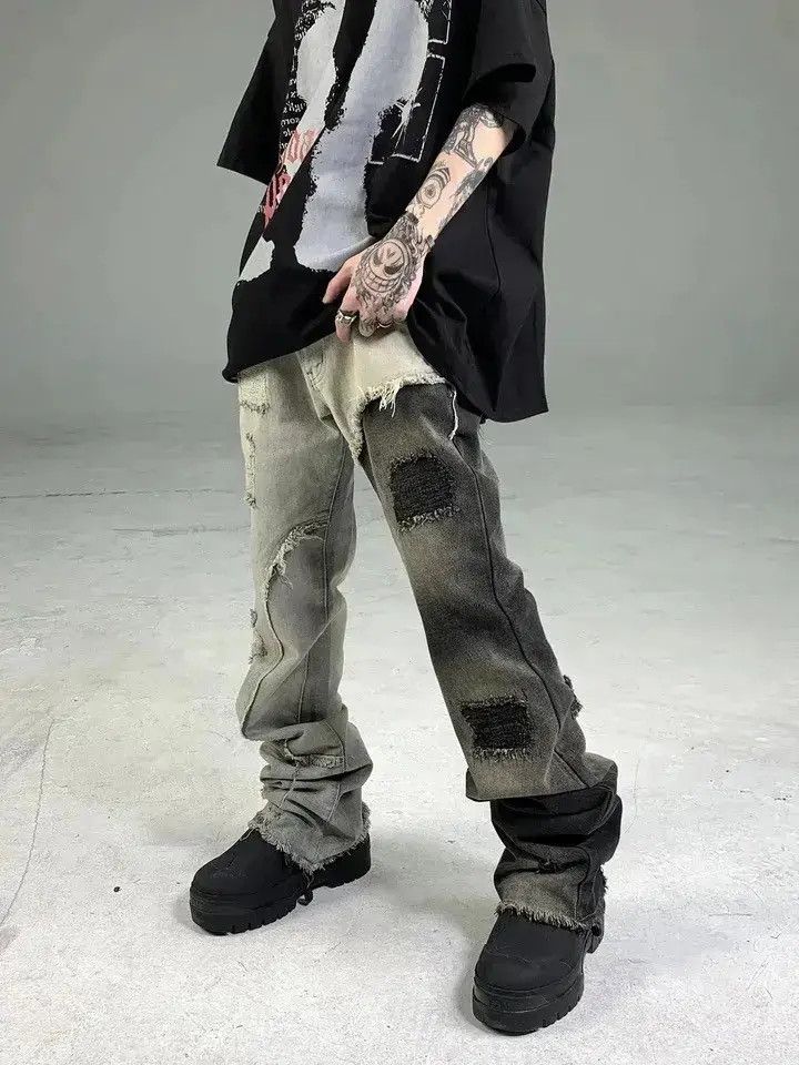 Japanese Brand cutting-edge design, stitching, tattered beggar pants Size US 30 / EU 46 - 1 Thumbnail