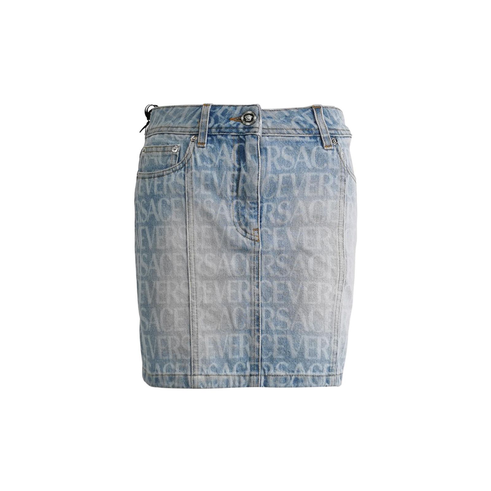Versace Versace Logo Print Denim Mini Skirt Size 38 Size 26" / US 2 / IT 38 - 1 Thumbnail