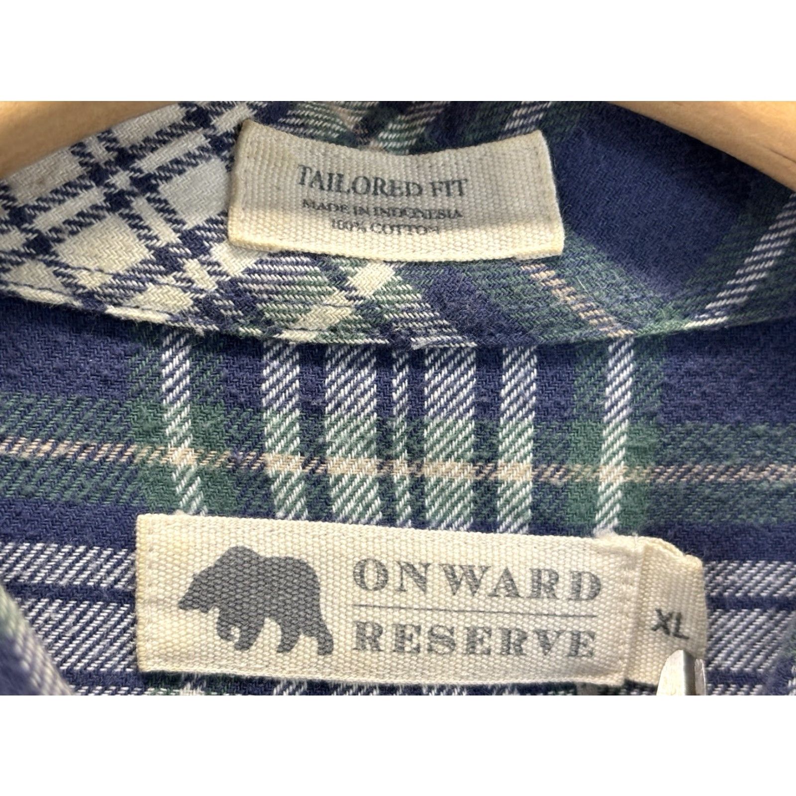 Vintage Onward Reserve Shirt Mens X-Large Tailored Fit Flannel Button Up Blue Plaid Size US XL / EU 56 / 4 - 5 Thumbnail