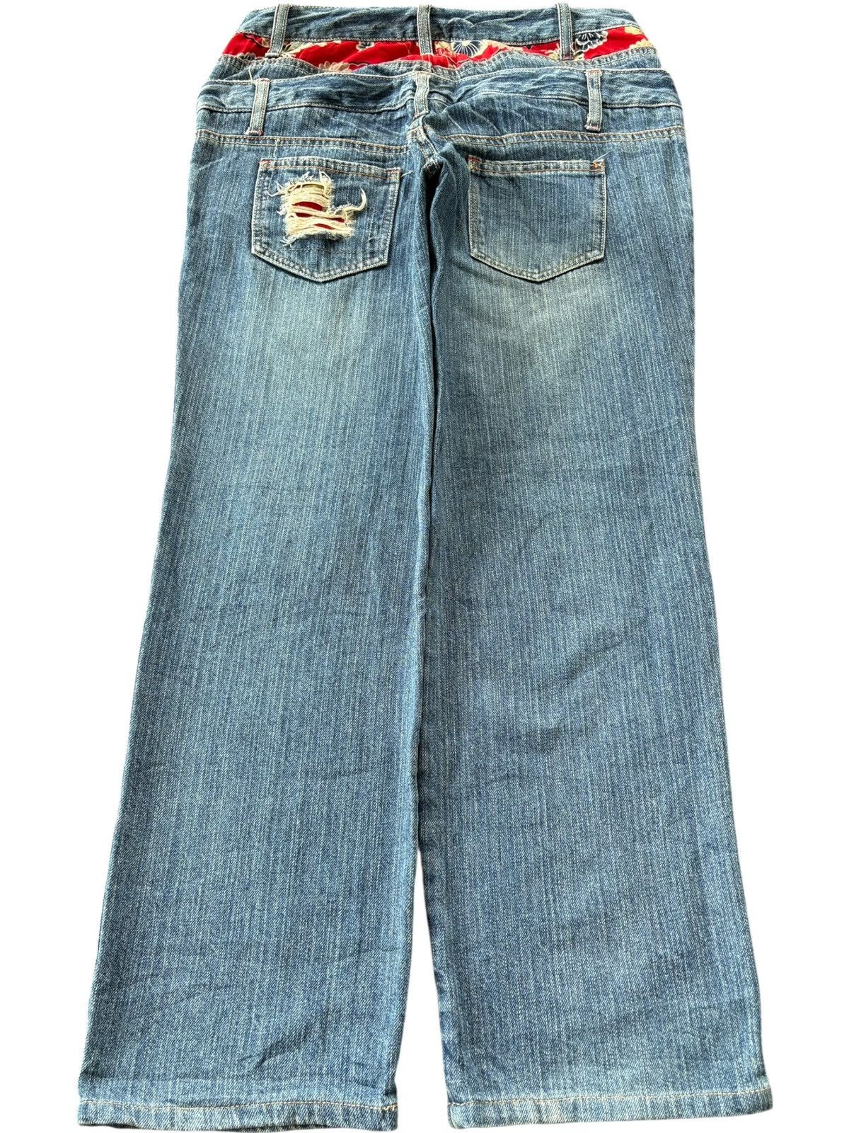 Japanese Brand Vintage Japanese Double Waist Distress Patch Loose Jeans Size 30" / US 8 / IT 44 - 2 Thumbnail