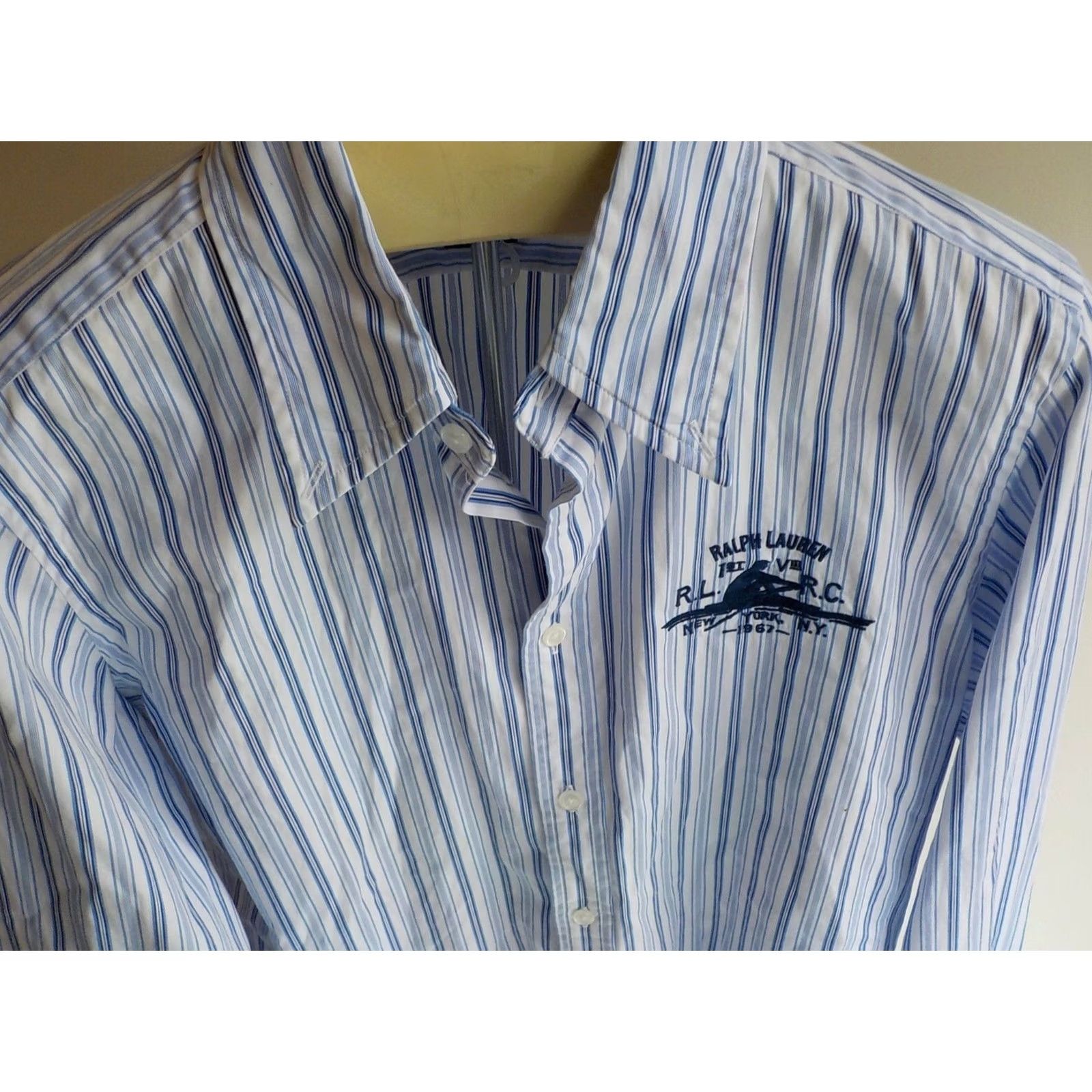 Ralph Lauren Ralph Lauren Slim Fit Blouse Shirt 14 Blue White Striped 100% Cotton RLRC Logo Womens Size XL / US 12-14 / IT 48-50 - 2 Thumbnail