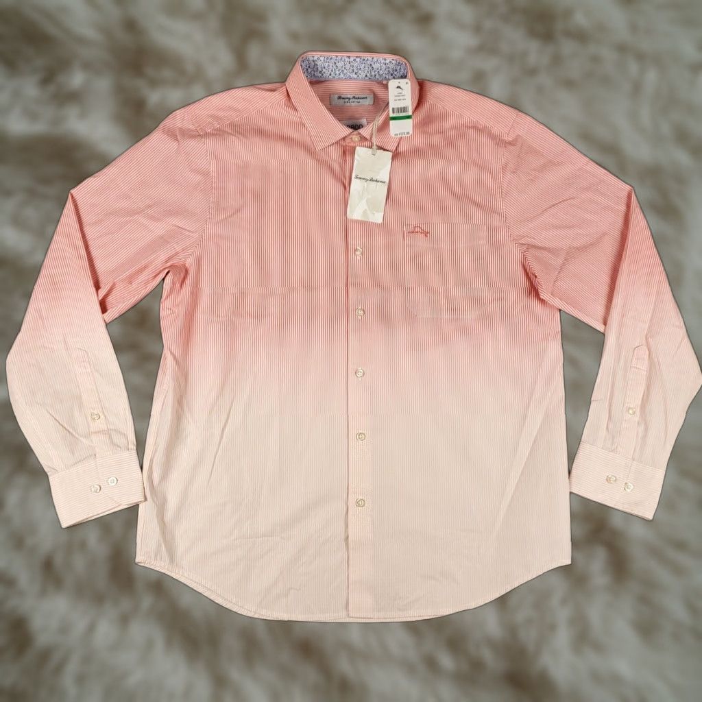 Tommy Bahama Tommy Bahama Shirt Mens Large Pink Striped Cotton Button-Up Long Sleeve Shirt Size US L / EU 52-54 / 3 - 1 Thumbnail