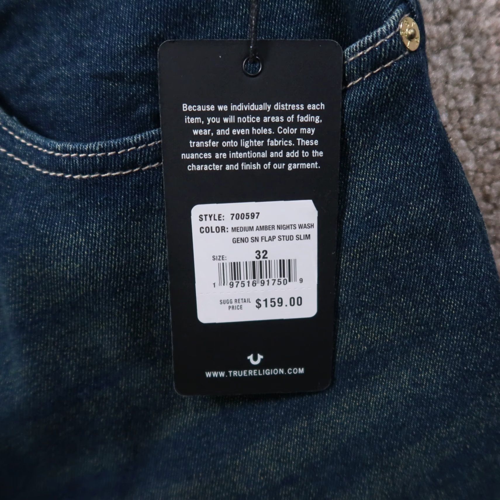 True Religion VINTAGE is not applicable; True Religion Geno Slim Jeans Men's 32x32 Jeans Slim 5-Pocket Blue New with Tags Size US 32 / EU 48 - 3 Thumbnail