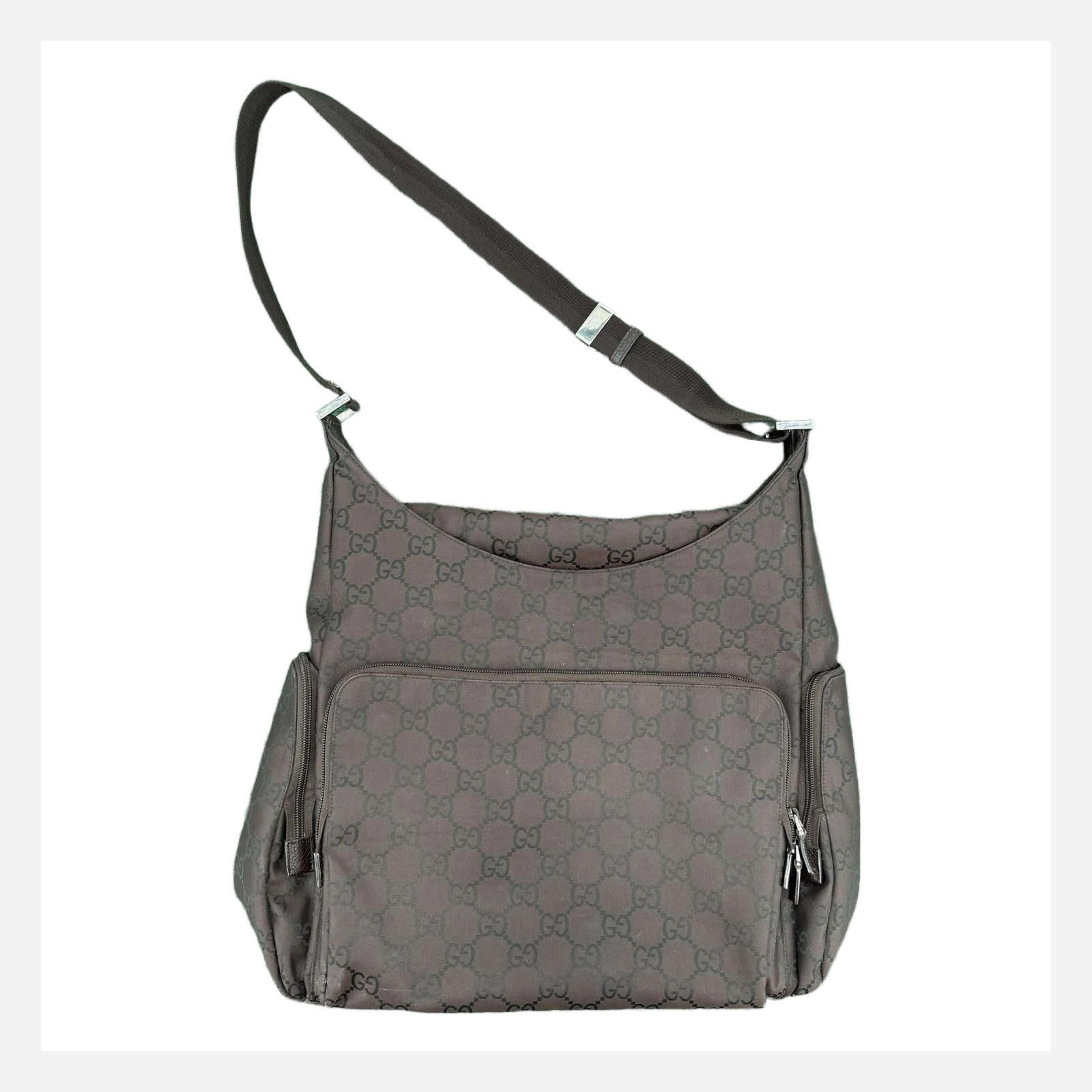 Gucci GG Monogram Nylon Shoulder Crossbody Bag Dark Brown