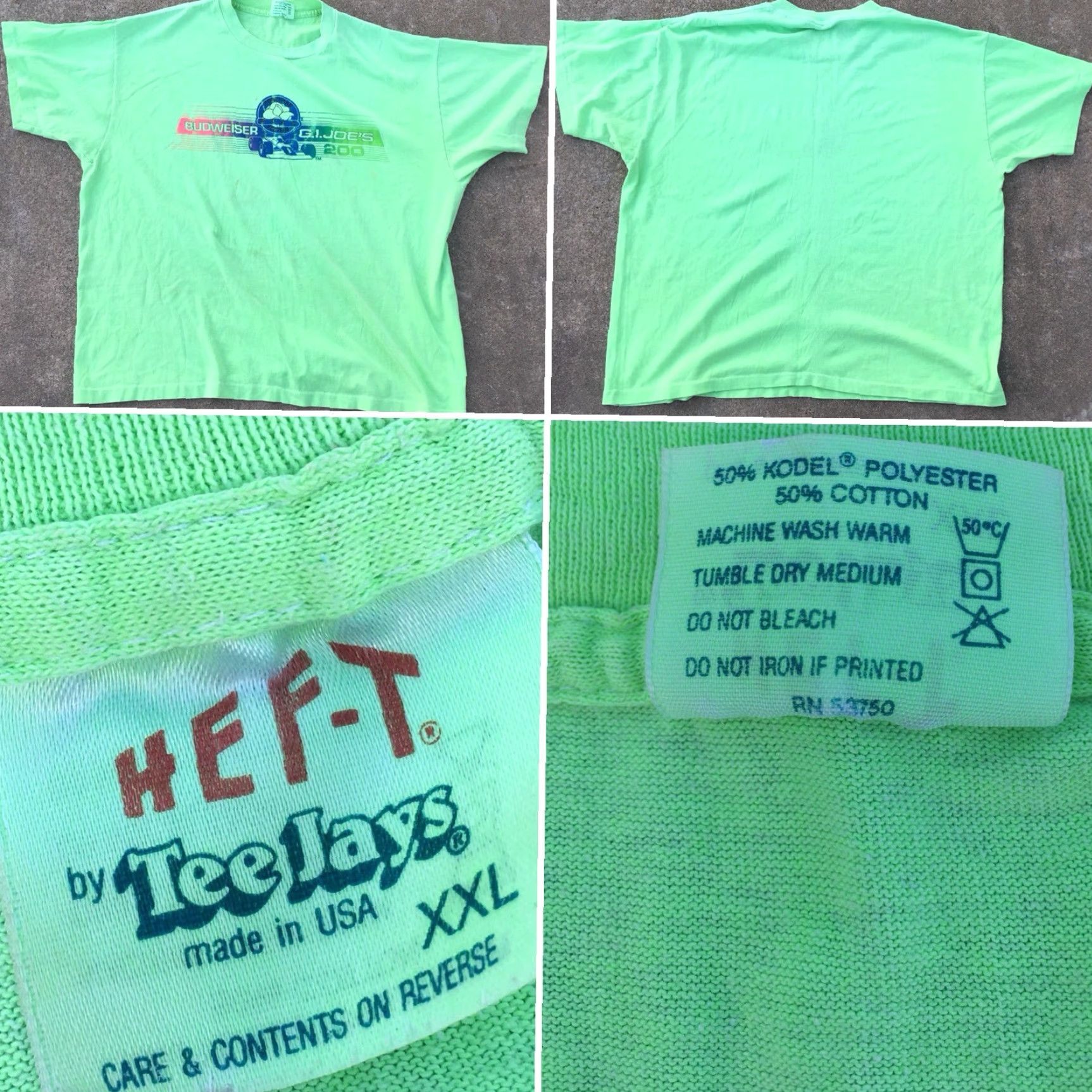 Vintage VINTAGE G.I. JOE’S 200 Portland Rose Festival T-Shirt Neon 80s 1980s 2XL Mens Green Graphic Tee HEF-T by Tee Jays Size US XXL / EU 58 / 5 - 4 Thumbnail