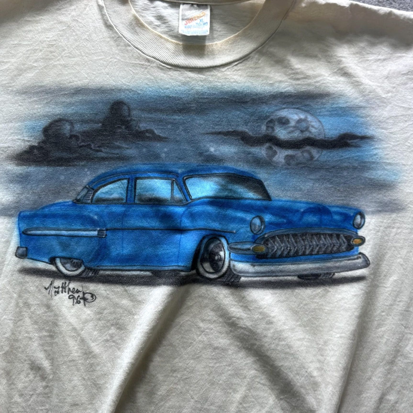 Jerzees VINTAGE Jerzees Shirt Mens XL White Airbrush Hot Rod Car Graphic Tee 90s Size US XL / EU 56 / 4 - 2 Thumbnail