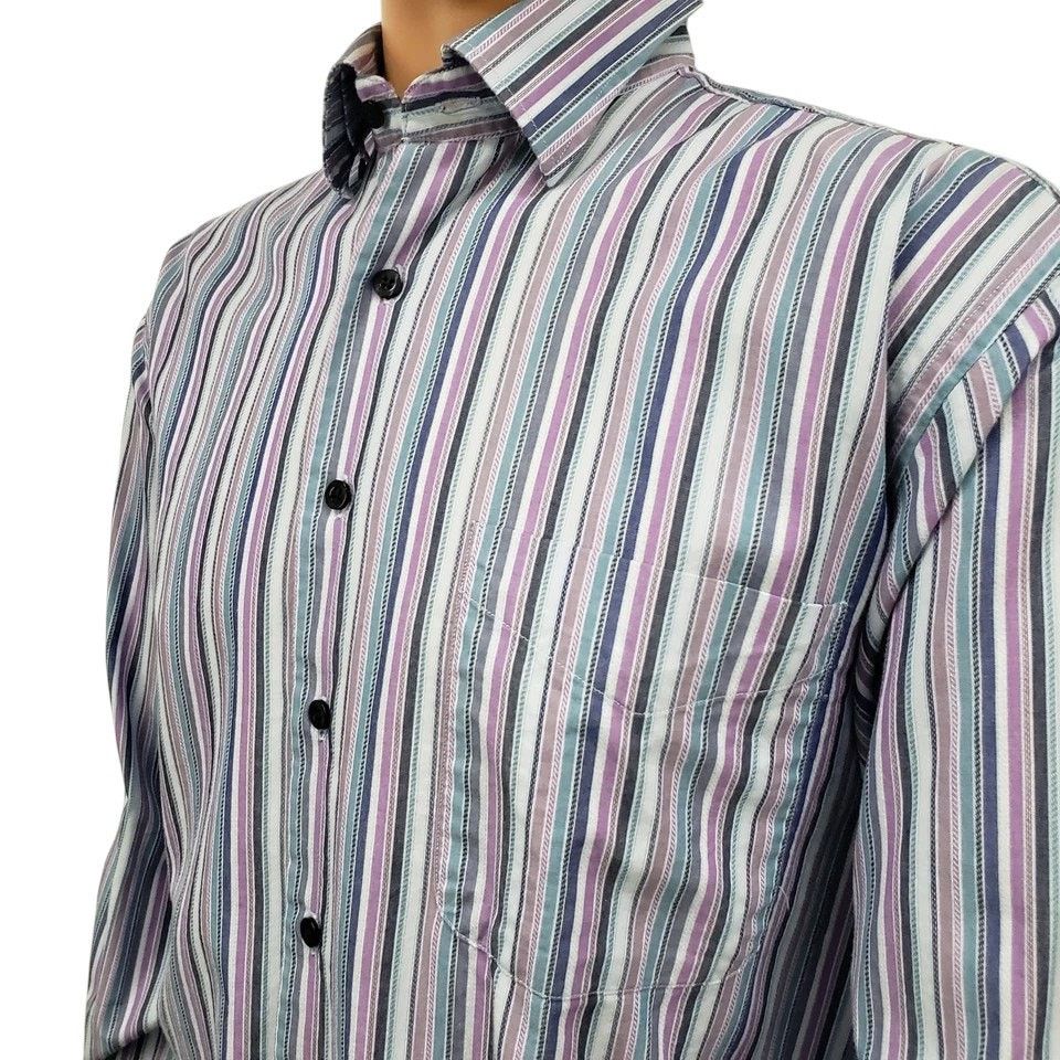 Alan Flusser Alan Flusser Shirt Hidden Button Down Collar Striped L/S M Size US M / EU 48-50 / 2 - 7 Thumbnail