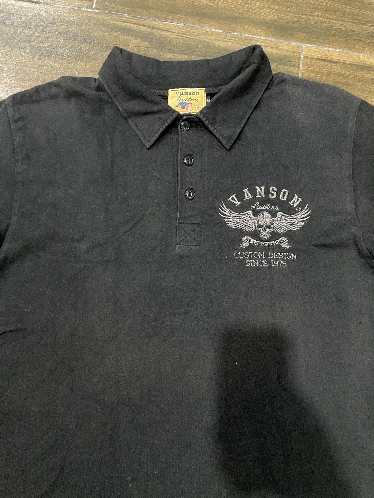 Japanese Brand Vanson Leather embroidery sun faded polo tee Size US M / EU 48-50 / 2 - 5 Thumbnail