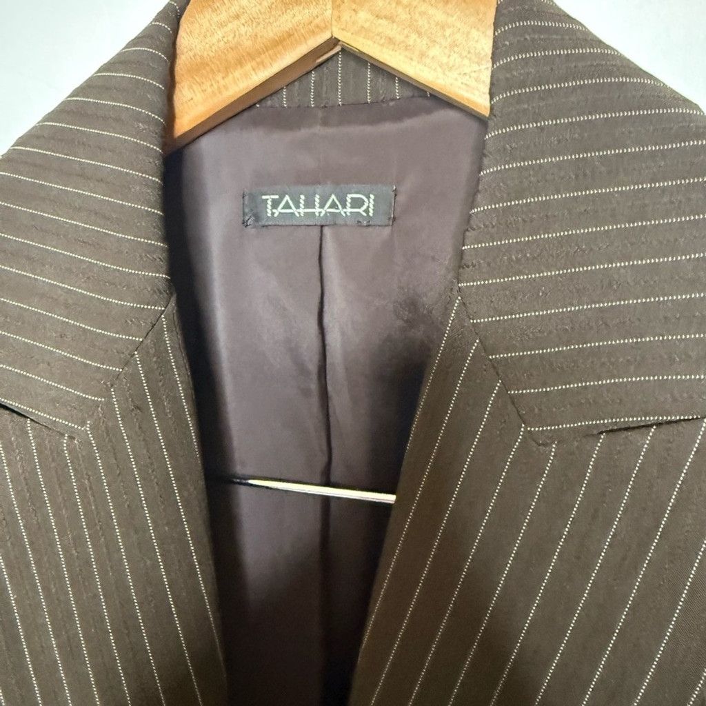 Elie Tahari NWOT Tahari brown pinstripe pants blazer wide leg suit set 4 Size 27" / US 4 / IT 40 - 3 Thumbnail