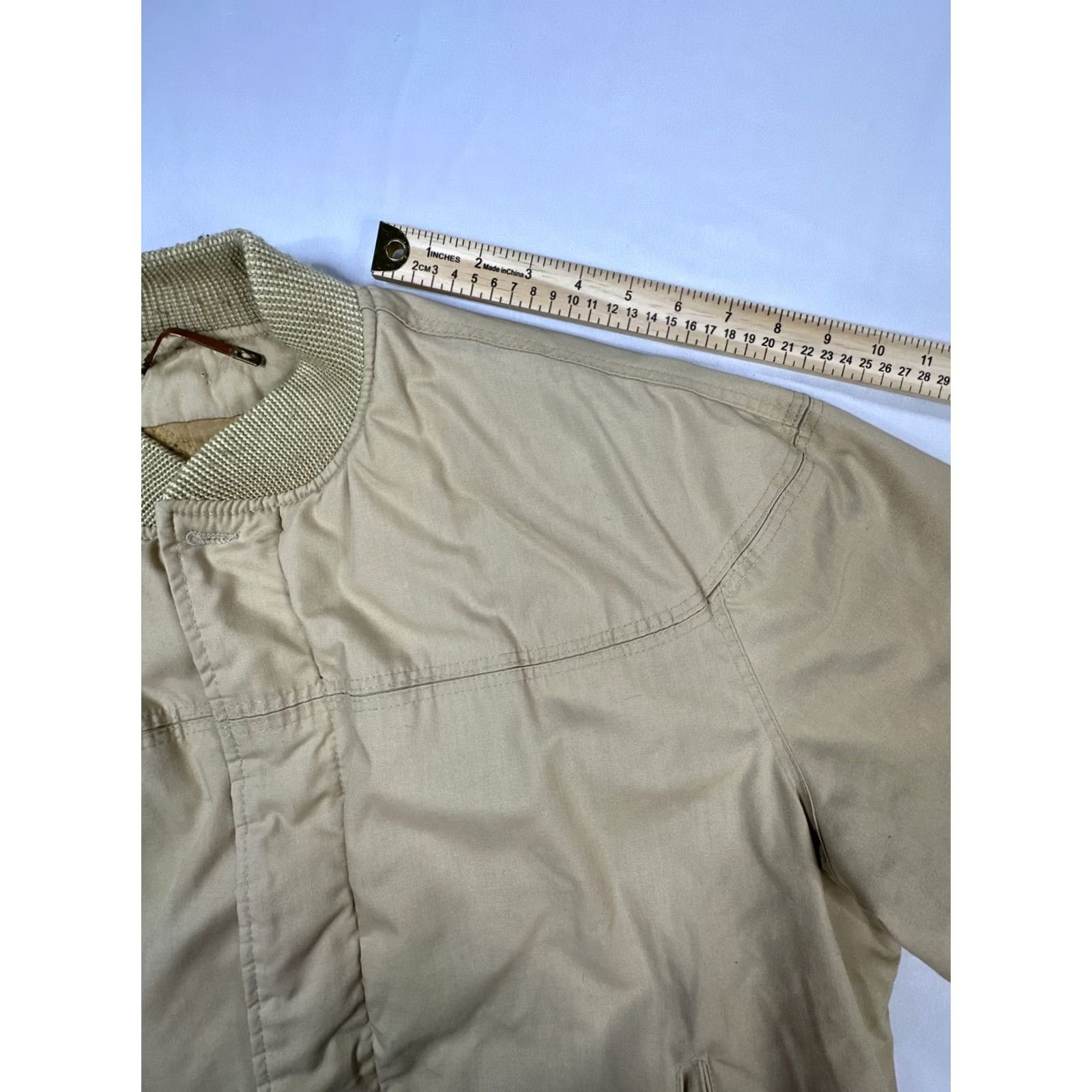 Catalina VINTAGE Varsity by Catalina Bomber Jacket Long Zip Quilted Inlay Khaki Tan 44 Long Men Jacket Size US S / EU 44-46 / 1 - 4 Thumbnail