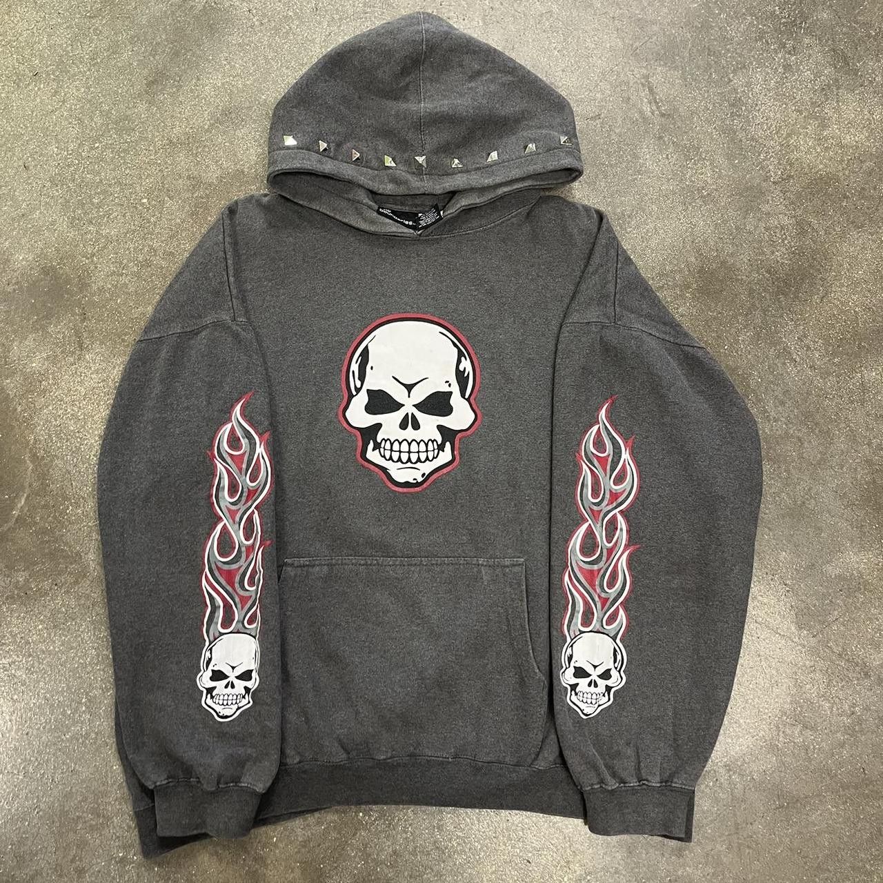 Vintage VTG 2000s Flamed Skull No boundaries Studded Hoodie Grailed