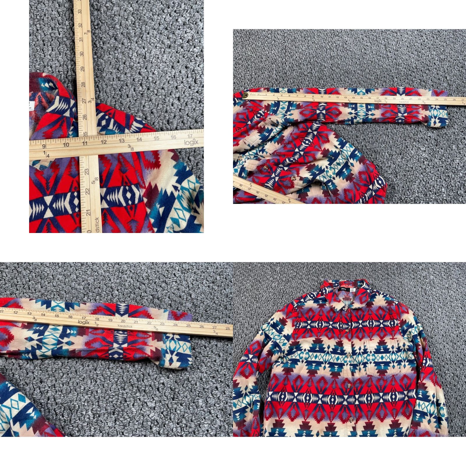 Bdg BDG Shirt Women's Medium Red Aztec Lightweight Flannel Geometric 90s Tribal Western 100% Cotton Size M / US 6-8 / IT 42-44 - 8 Thumbnail