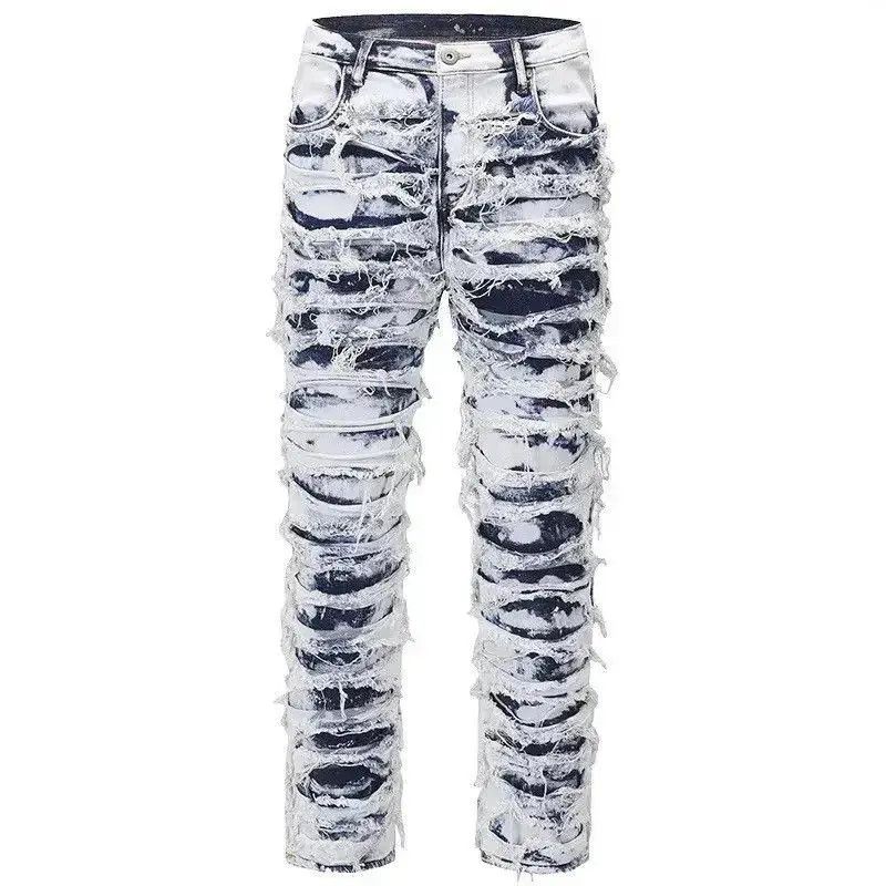 Japanese Brand Denim Jeans Holes Raw Edge Casual Chic Straight Slim Pants Size US 32 / EU 48 - 4 Thumbnail