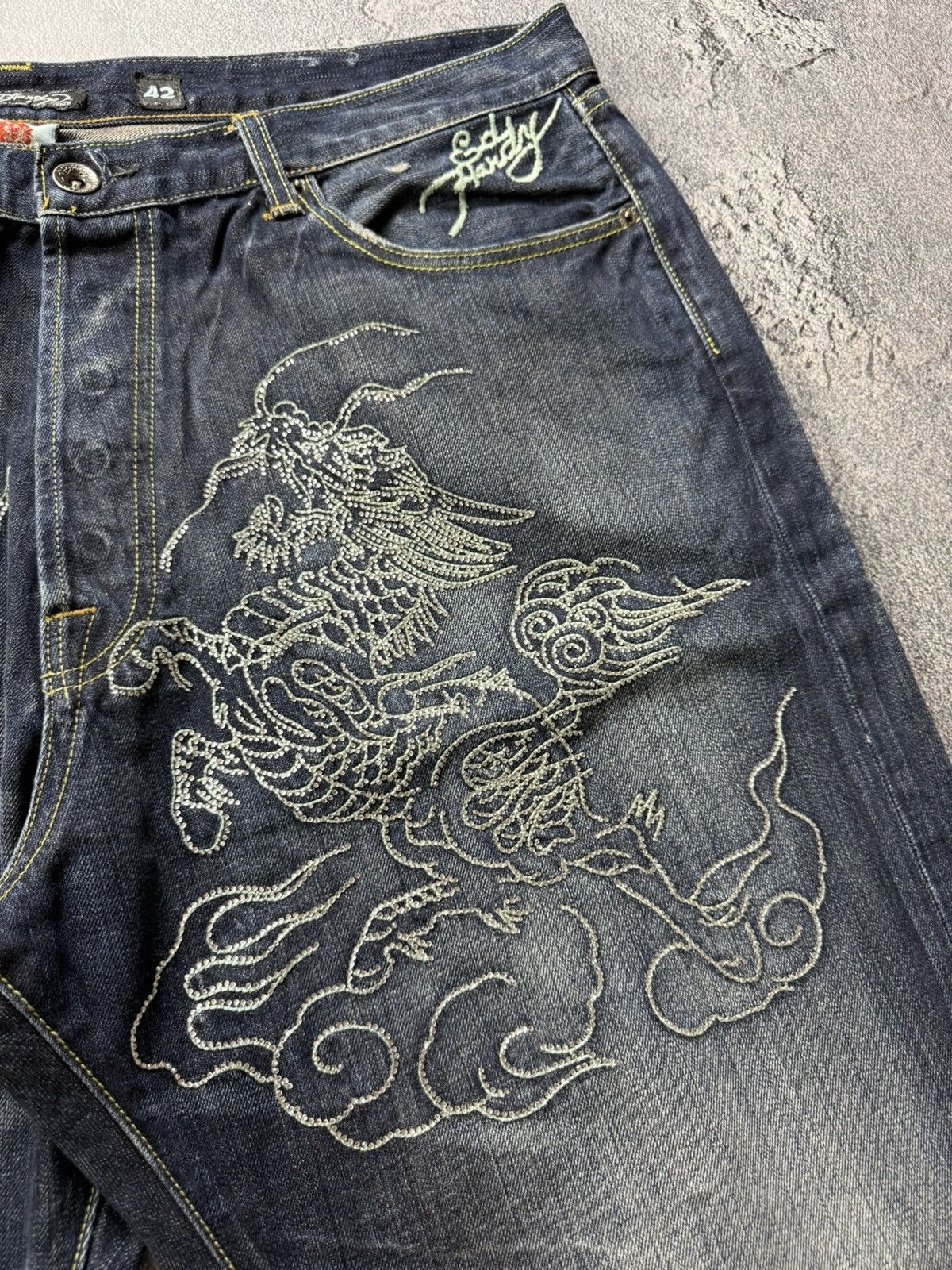 Ed Hardy Ed Hardy VNTG MultiLogo Rhistones Dragos Logo Jeans Pants Size US 42 / EU 58 - 15 Thumbnail