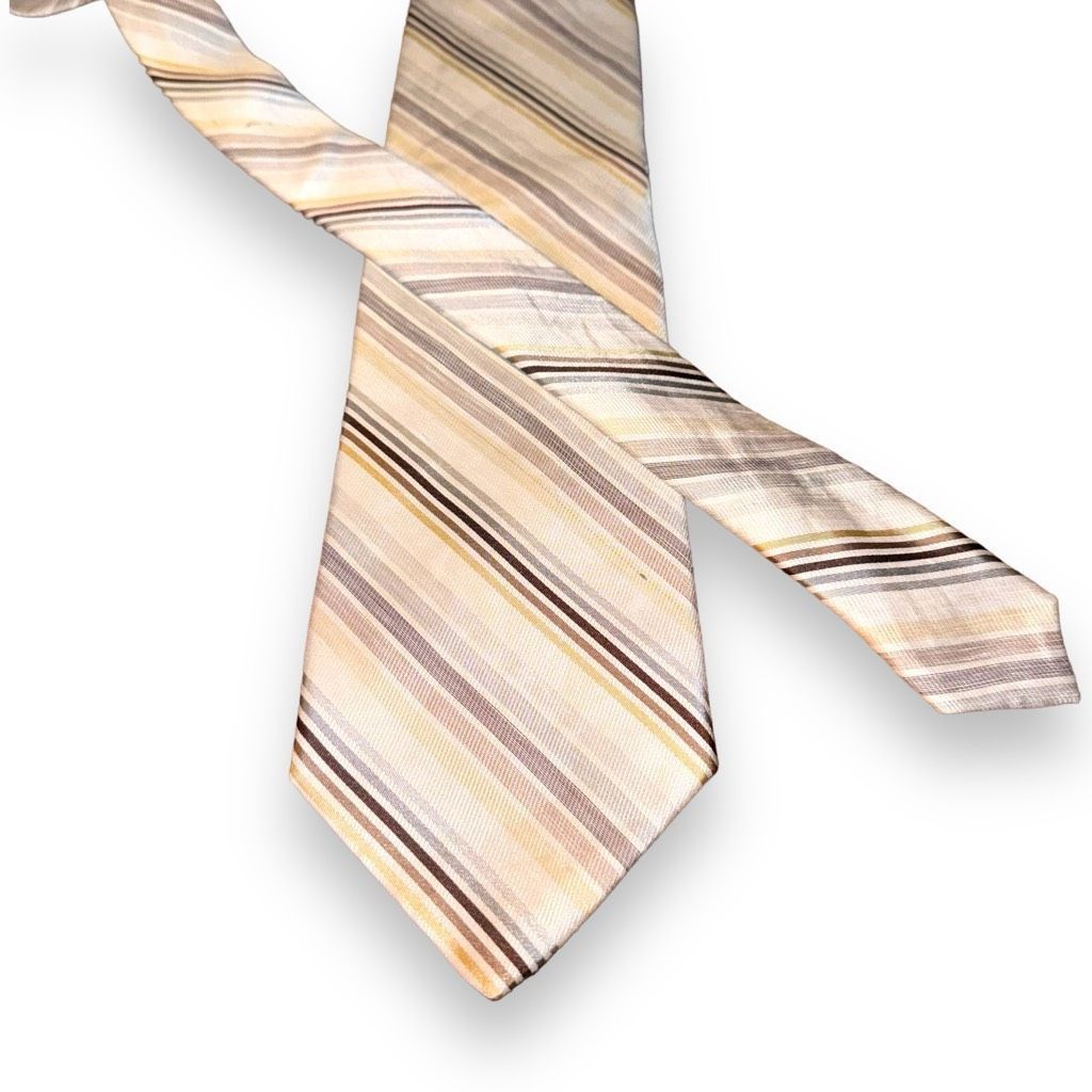 Luciano Barbera Luciano Barbera Tan Striped Handmade Silk & Linen Tie Size ONE SIZE - 1 Thumbnail
