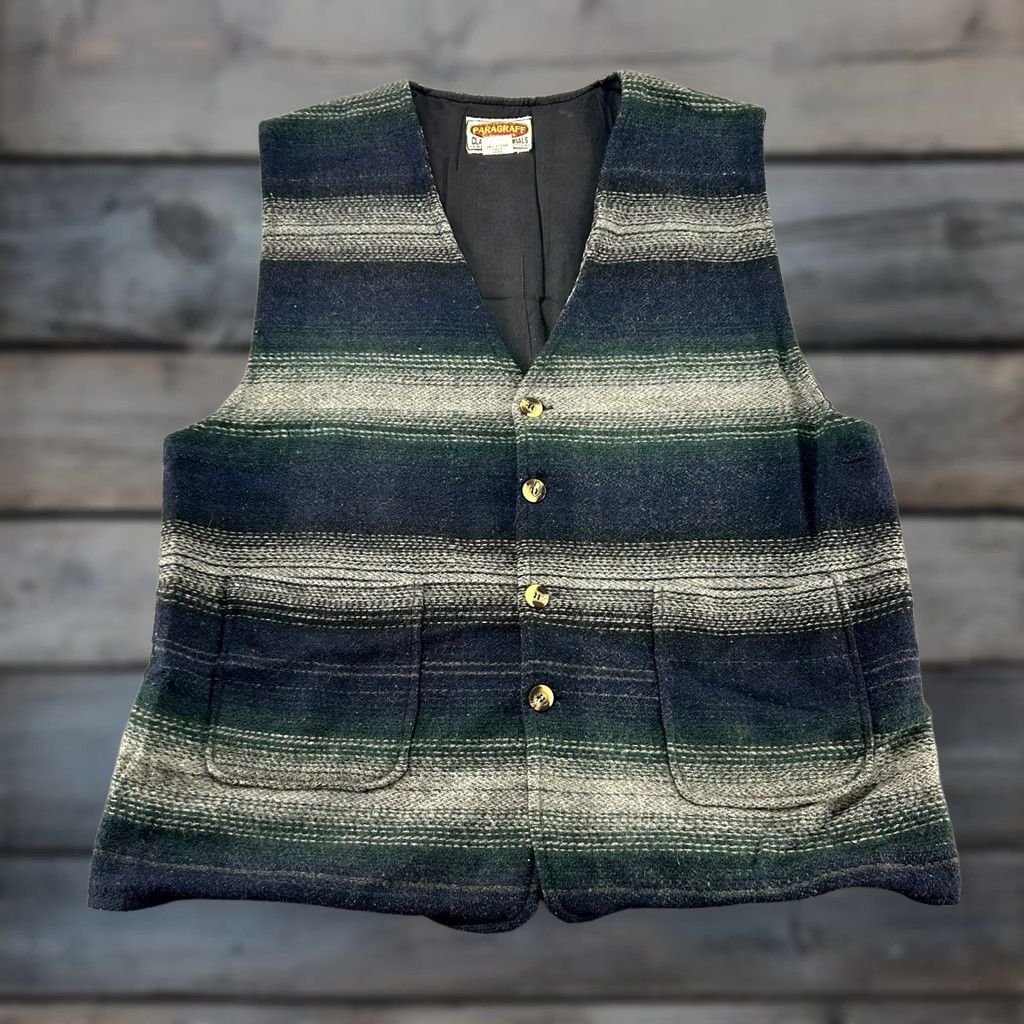 Vintage VINTAGE Paragraff Vest Men XL Blue Green Wool Button Up Striped Southwestern 90s Size US XL / EU 56 / 4 - 1 Thumbnail