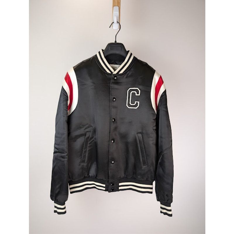 Celine o1rshd1 Teddy Logo-Applique Satin Varsity Jacket in Black Size US M / EU 48-50 / 2 - 2 Thumbnail