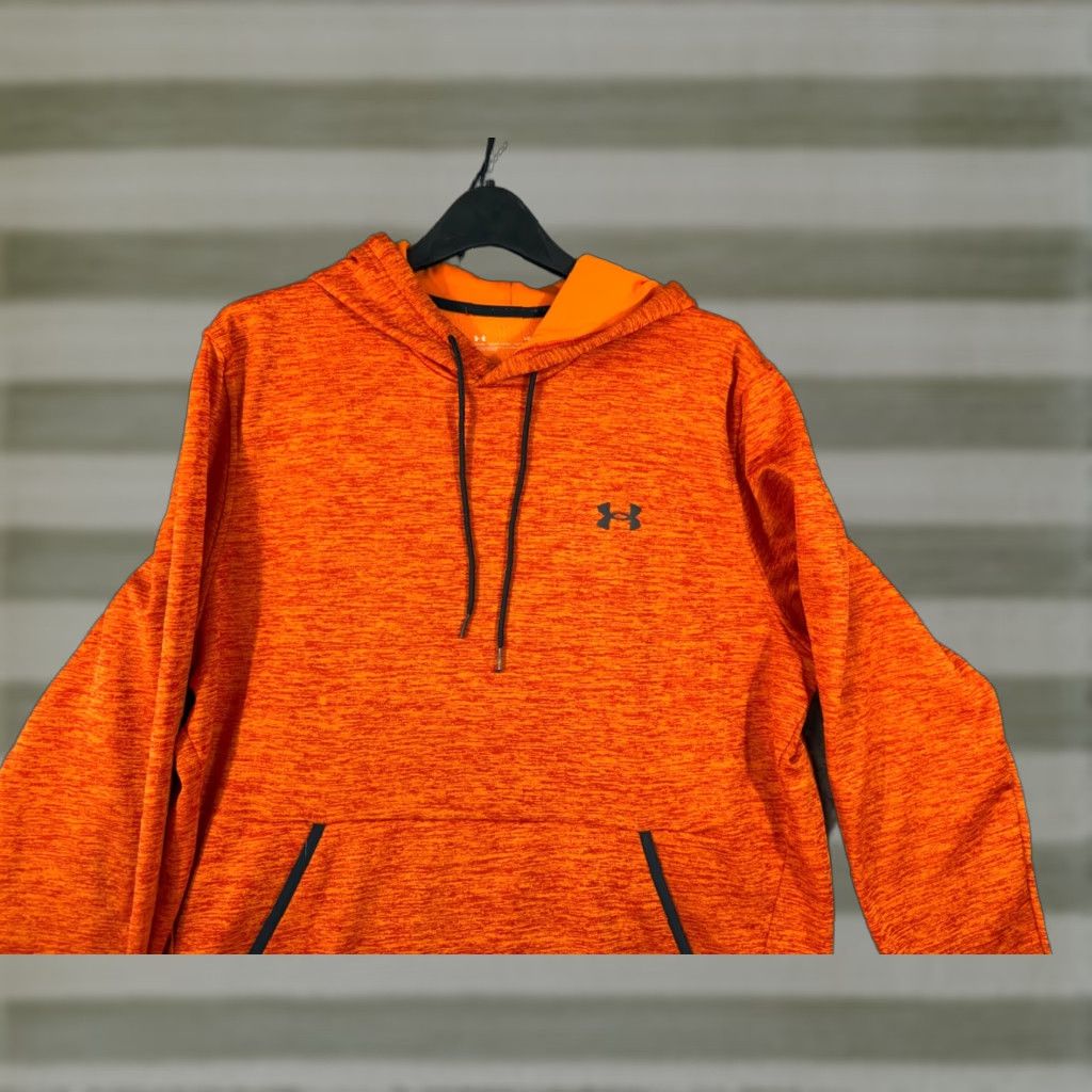 Under Armour Under Armour Hooded Sweatshirt Mens L Orange Fleece Coldgear Loose Drawstring Pullover Pockets Logo Size US L / EU 52-54 / 3 - 1 Thumbnail