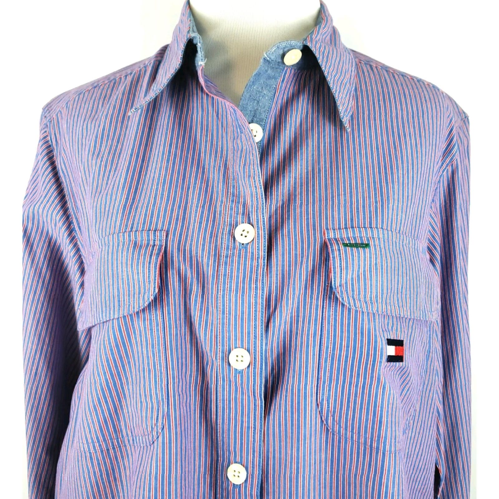 Tommy Hilfiger VINTAGE Tommy Hilfiger Shirt Womens 10 Blue Purple Button Up Long Sleeve Ladies Lot Of 2 Size L / US 10 / IT 46 - 4 Thumbnail