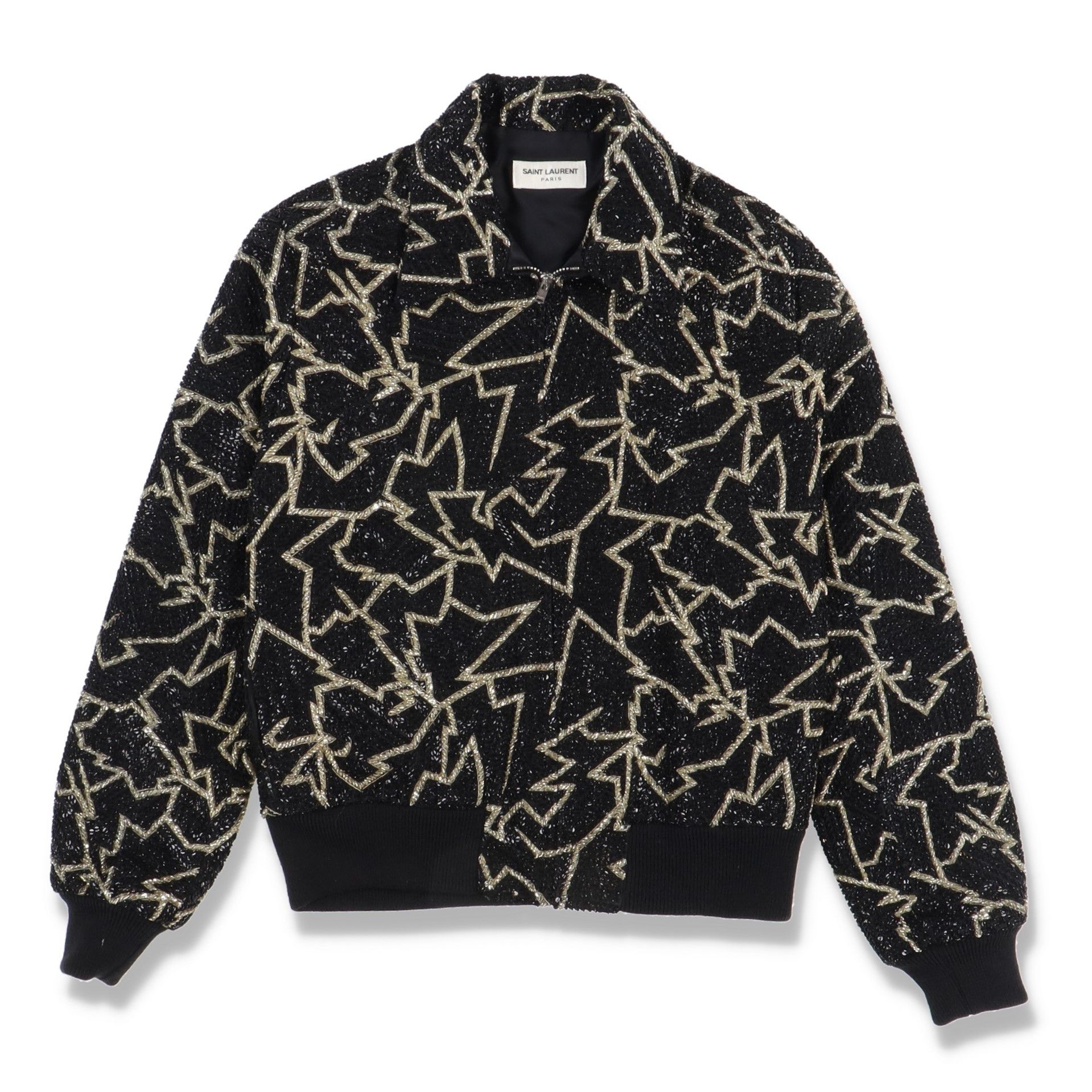 Saint Laurent Paris 1 of 1 Black and Gold Beaded Pattern Teddy Jacket Size US S / EU 44-46 / 1 - 1 Thumbnail