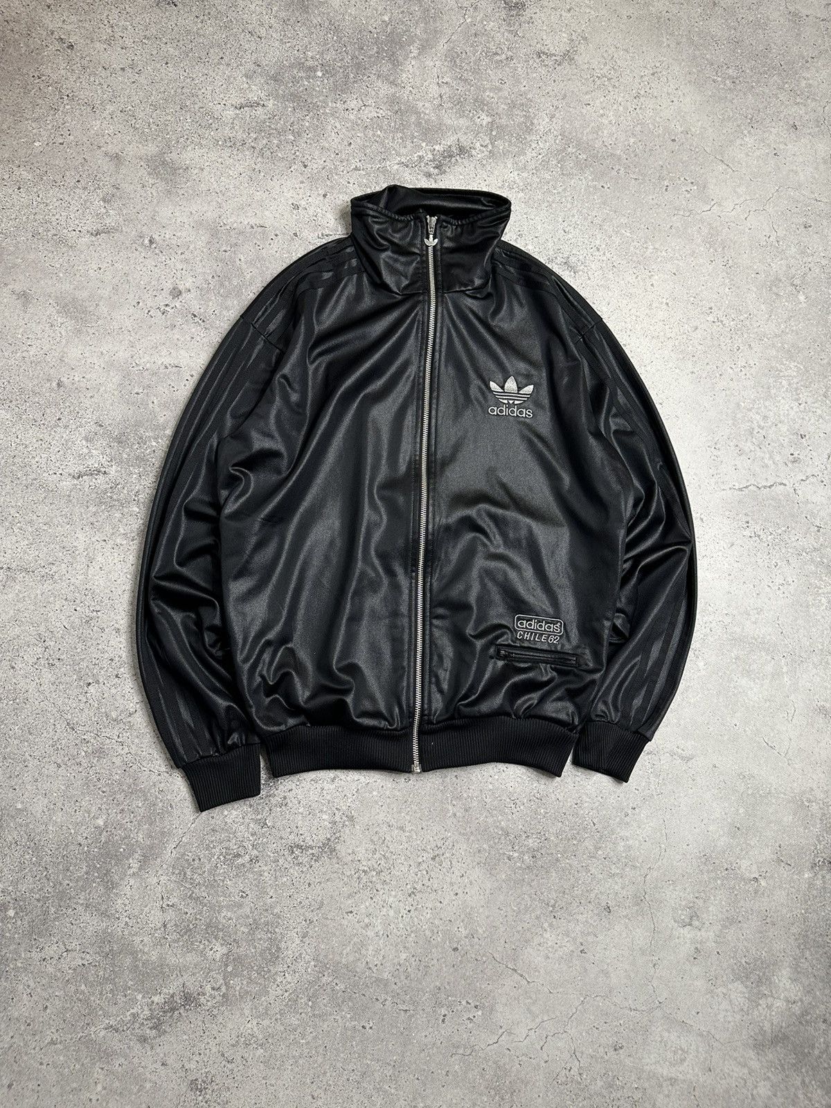 Vintage Y2K Adidas Chile 62 Track Full Zip Black Silver