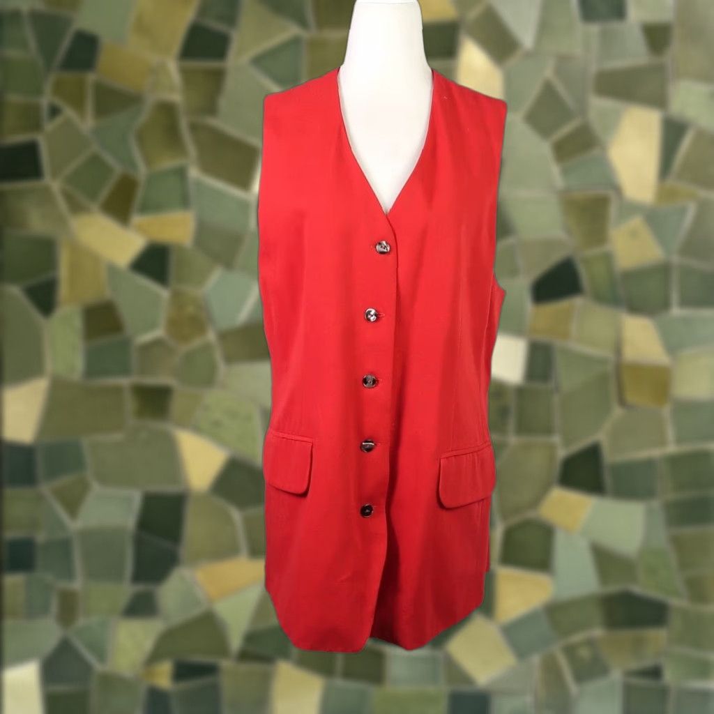 Vintage VINTAGE Forenza Vest Wool Red Longline 90s M Womens Sleeveless Button Mid-Length Fall Winter Spring Casual Workwear Party/Cocktail Size M / US 6-8 / IT 42-44 - 1 Thumbnail