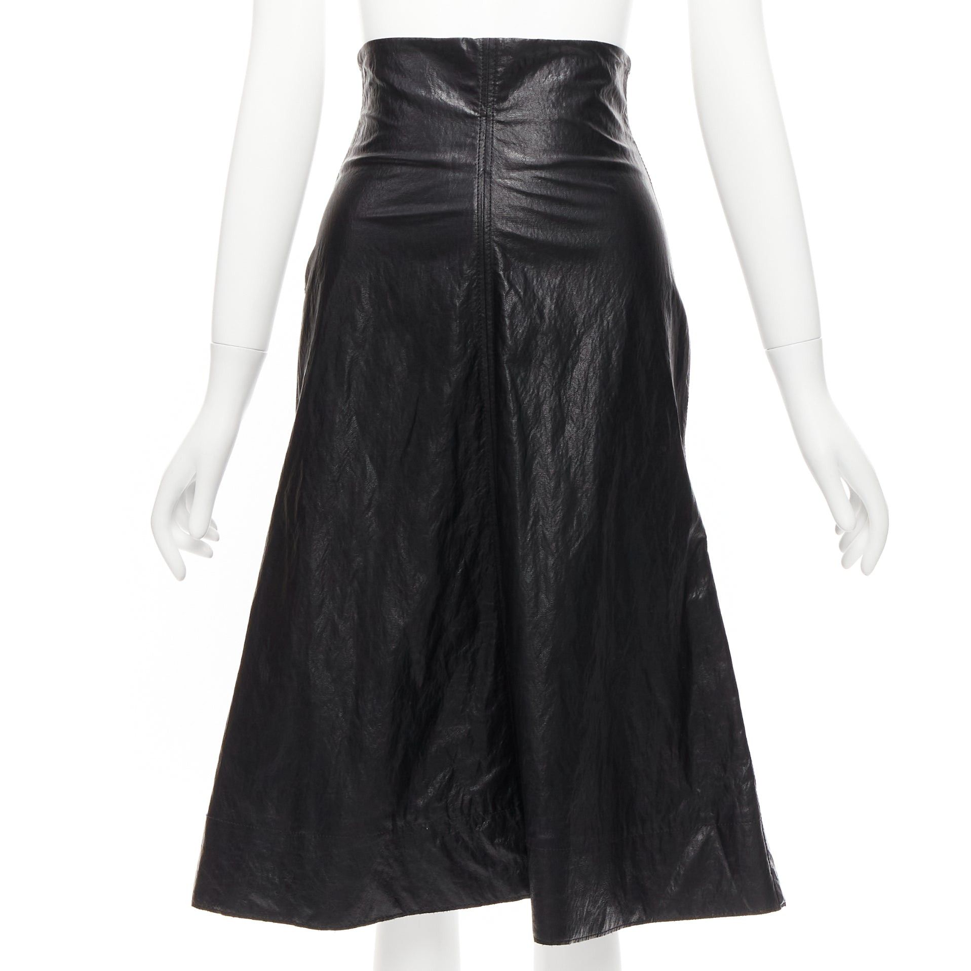 Philosophy di Lorenzo Serafini PHILOSOPHY DI LORENZO SERAFINI black faux crinkled leather A-line skirt IT38 XS Size 26" / US 2 / IT 38 - 1 Thumbnail