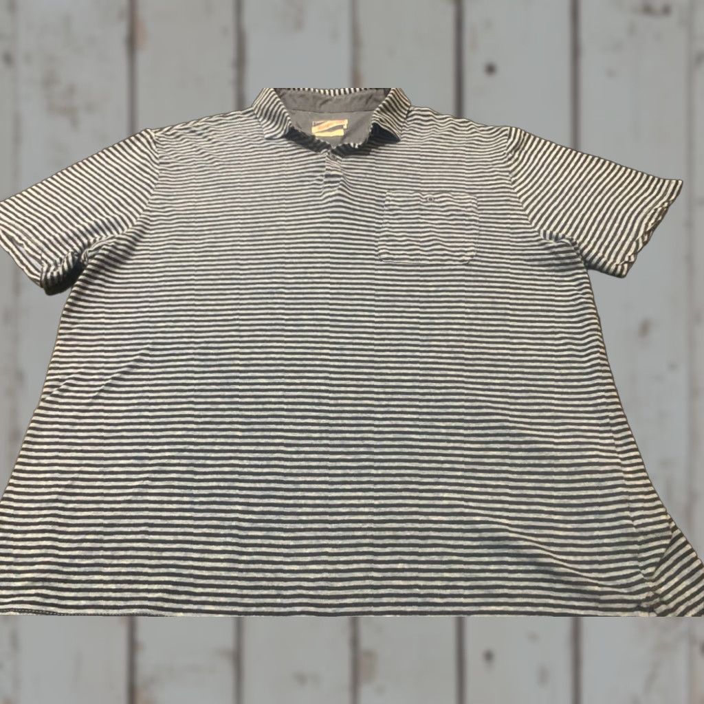 johnnie-O johnnie-O Hangin' Out Mens Charcoal Gray Linen Blend Striped Short Sleeve Polo Shirt Large Size US L / EU 52-54 / 3 - 1 Thumbnail