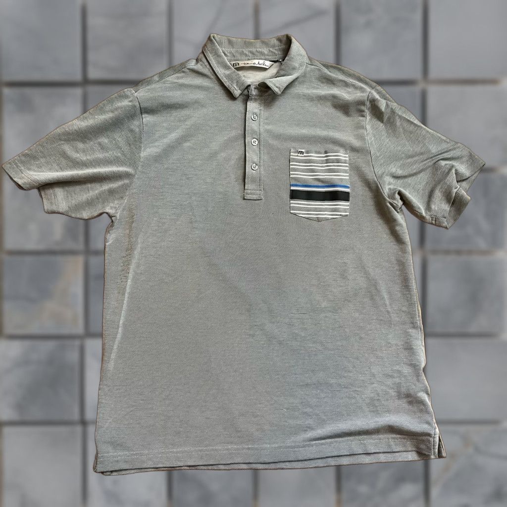 TravisMathew Travis Mathew Polo Shirt Mens Medium Stripe Pocket Pima Gray Size US M / EU 48-50 / 2 - 1 Thumbnail