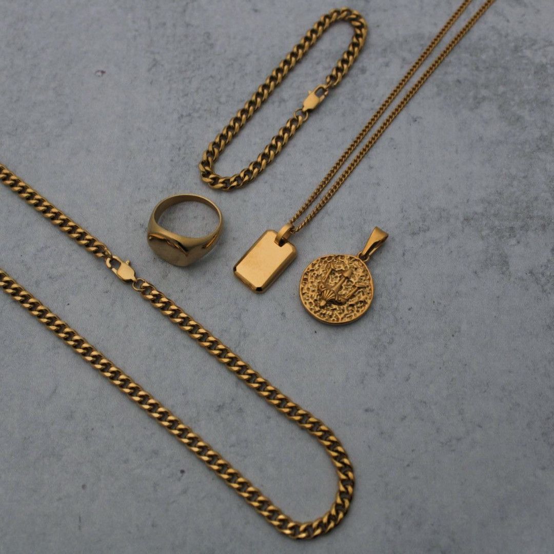 Jewelry Gold Jewelry Set - 5mm Cuban Link Chain / Pendants / Ring Size ONE SIZE - 2 Thumbnail