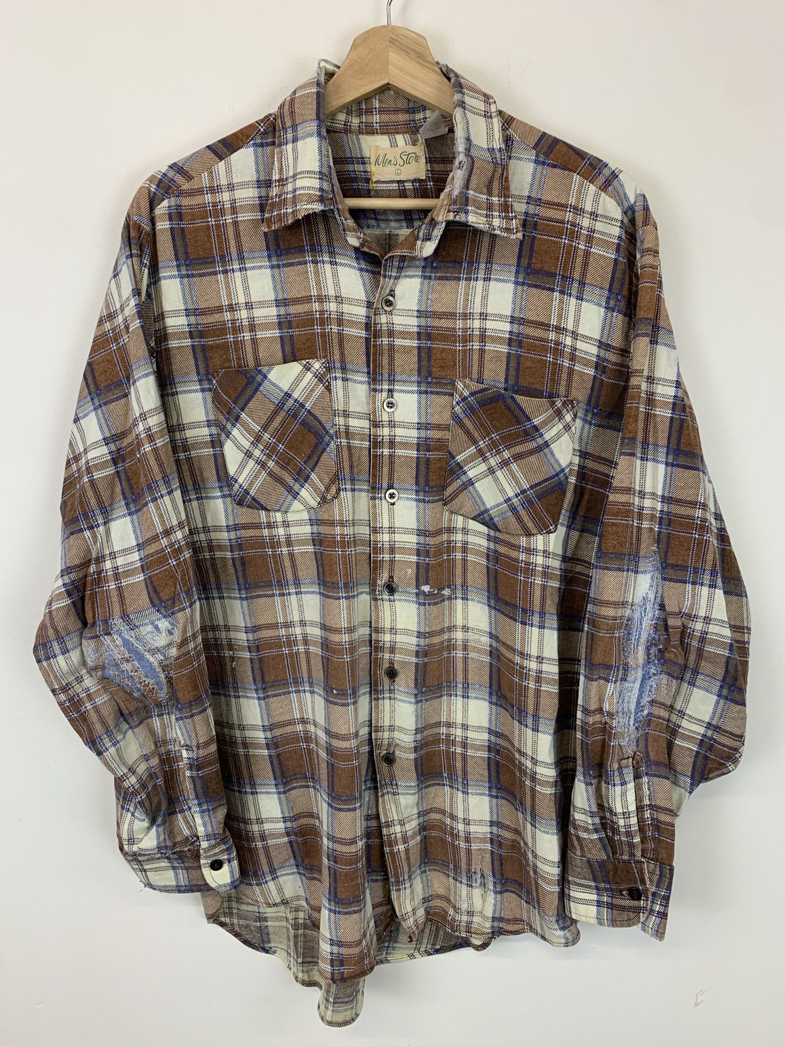 Flannel × Vintage Vintage 1990s Distressed Grunge Flannel Light Flannel Top Size L Size US L / EU 52-54 / 3 - 1 Thumbnail