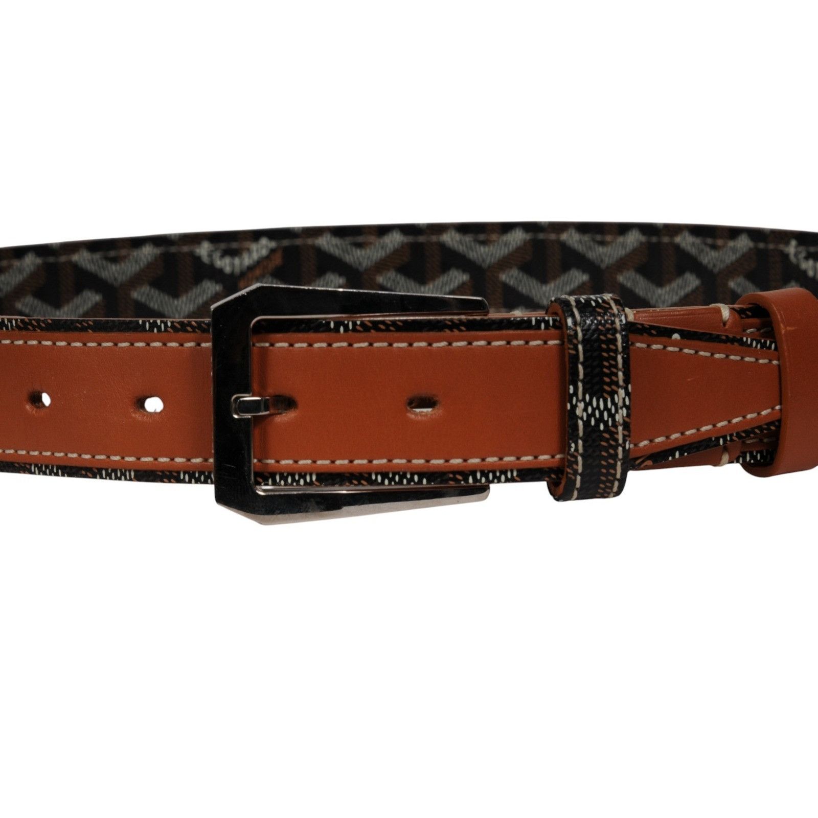 Goyard Fregate Belt 95 33 34 Black Brown Leather Goyardine - 02611 Size 34 - 3 Thumbnail