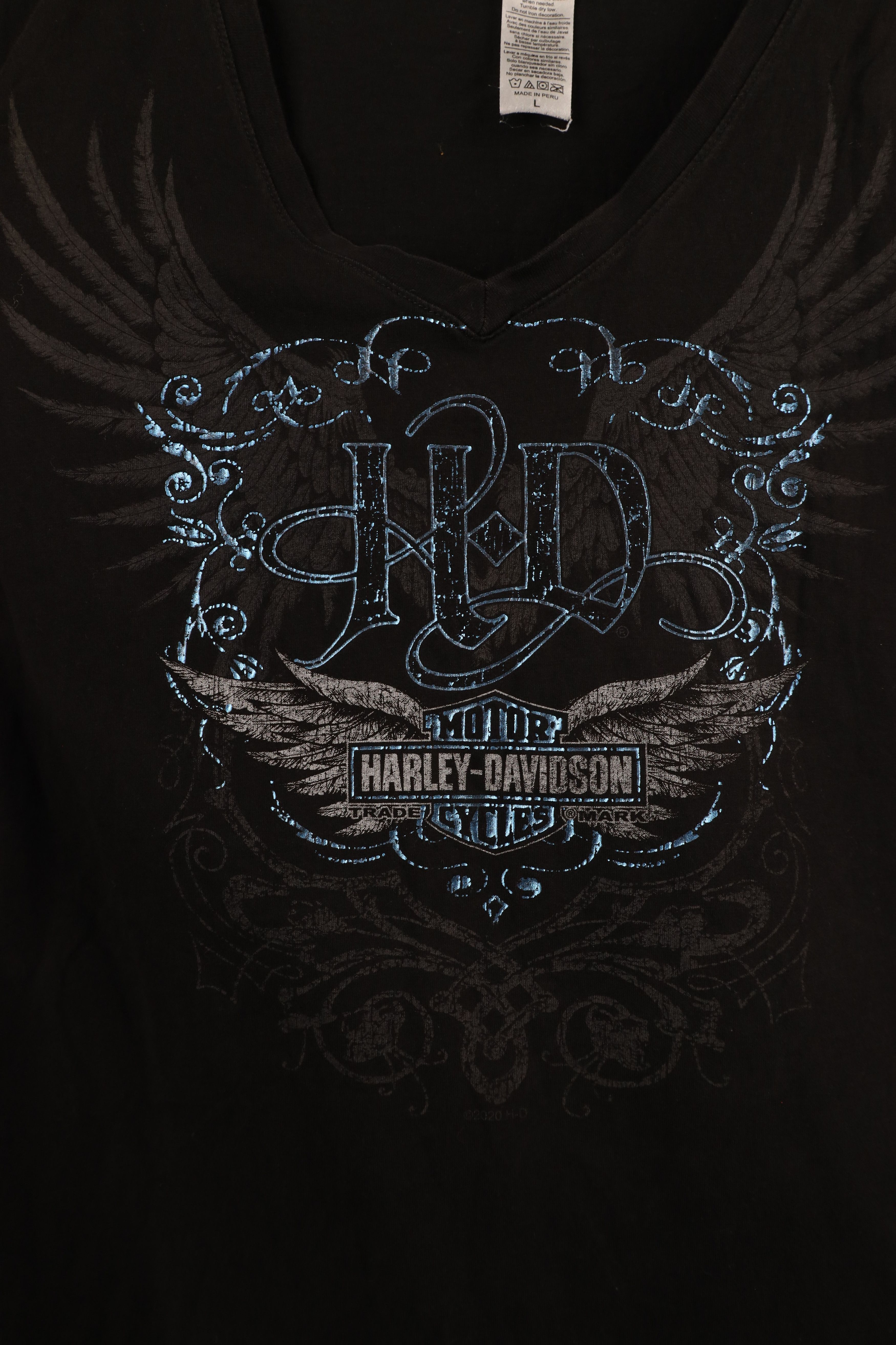 Harley Davidson × Vintage Y2K Harley Davidson Spell Out Tribal Eagle V-Neck T-Shirt Size L / US 10 / IT 46 - 4 Thumbnail