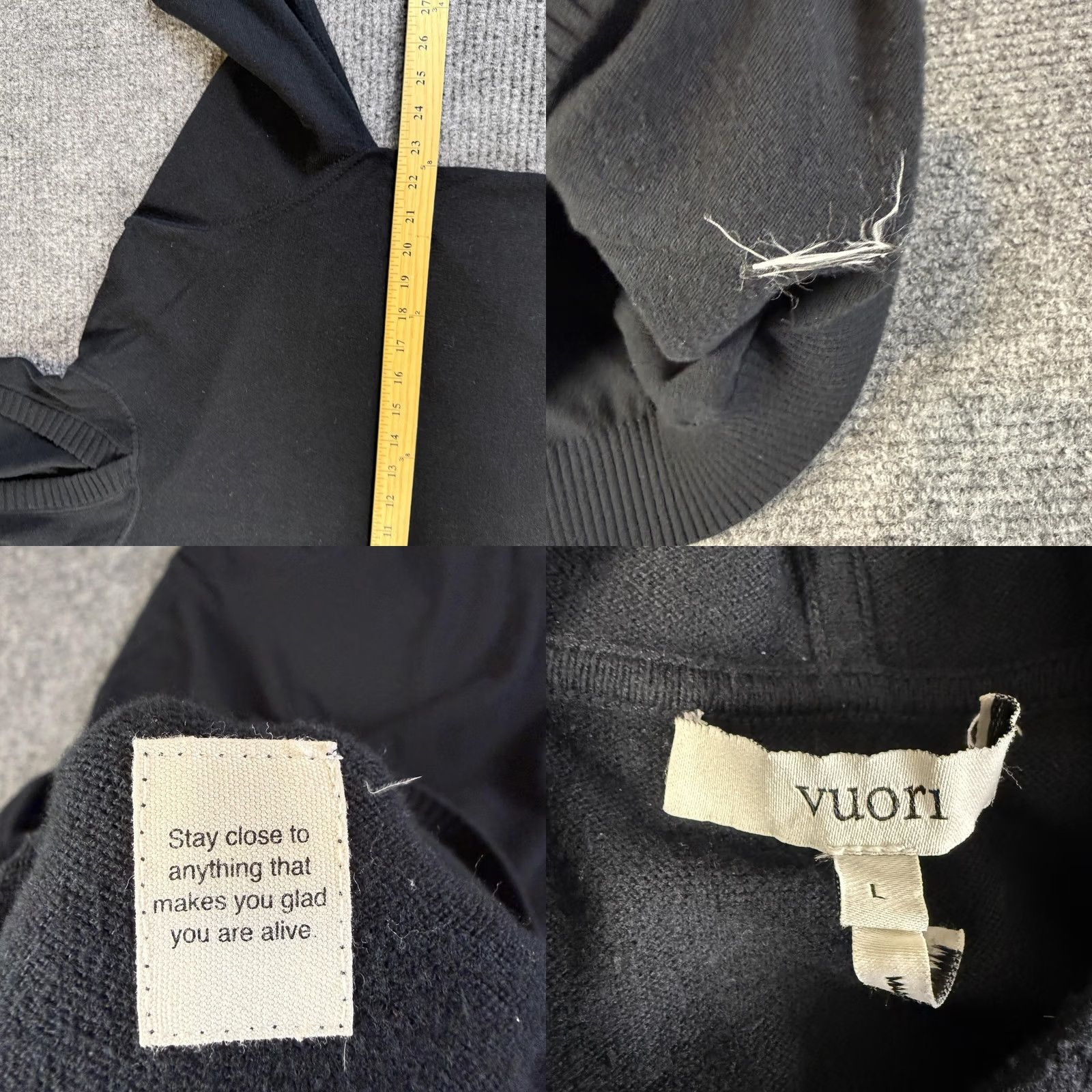 Vuori VUORI Mens Hoodie Knit Pullover Hooded V-Neck Black Sweatshirt Ribbed Durable Lightweight Fluent Size US L / EU 52-54 / 3 - 8 Thumbnail
