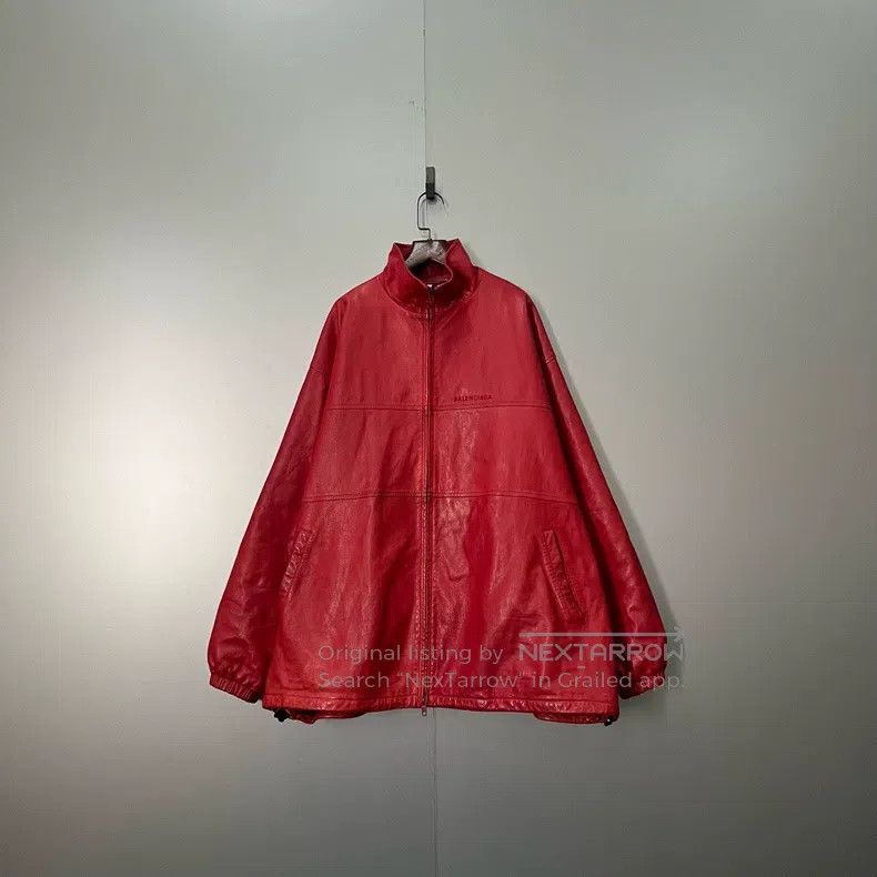 Balenciaga Balenciaga Red Embroidered Logo Leather Jacket Size US S / EU 44-46 / 1 - 1 Thumbnail