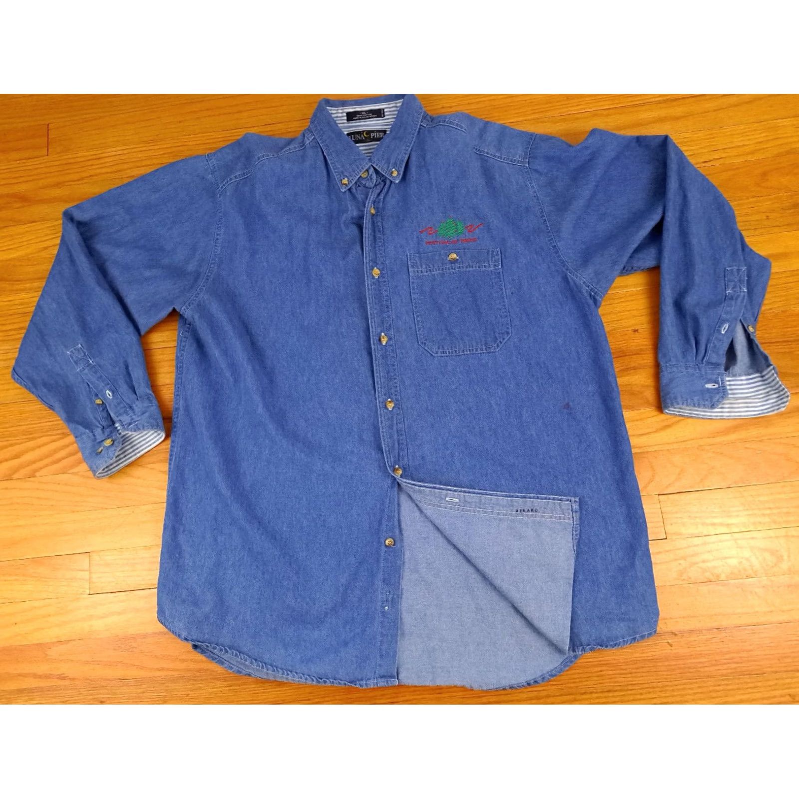 Vintage Festival of Trees Blue Jean Full Button Embroidered Shirt XL Unisex Adults Denim Button-Up Long Sleeve Blue Luna Pier Size US XL / EU 56 / 4 - 5 Thumbnail