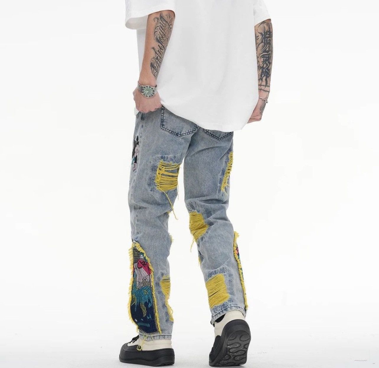 Japanese Brand × Jean Embroidered Patch Denim Ripped Jeans Size US 32 / EU 48 - 6 Thumbnail